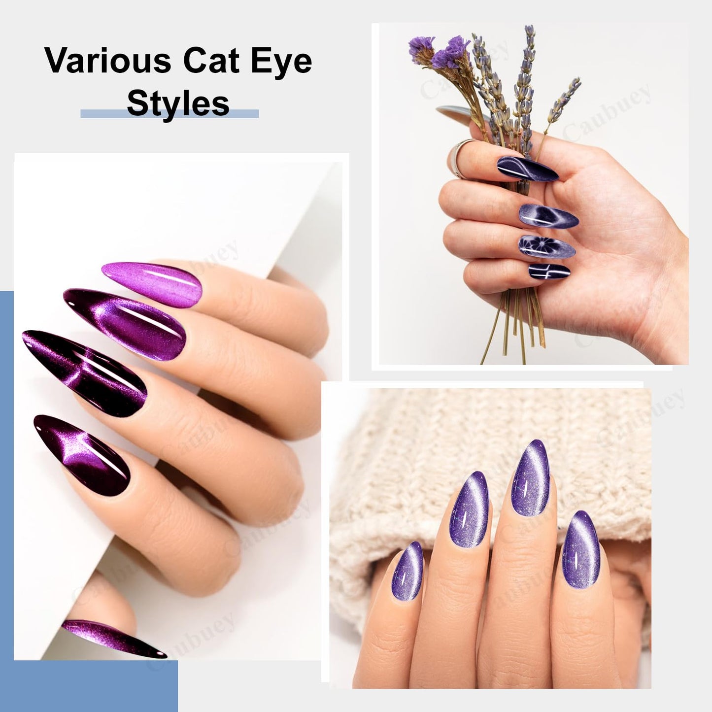 Caubuey 6 in 1 Nail Magnet, Multifunctional Cat Eye Gel Nail Polish Magnet with Silicone Protective Case, Magnetic Nail Polish Magnets, Nail Art Design Tools Home Salon DIY, Black