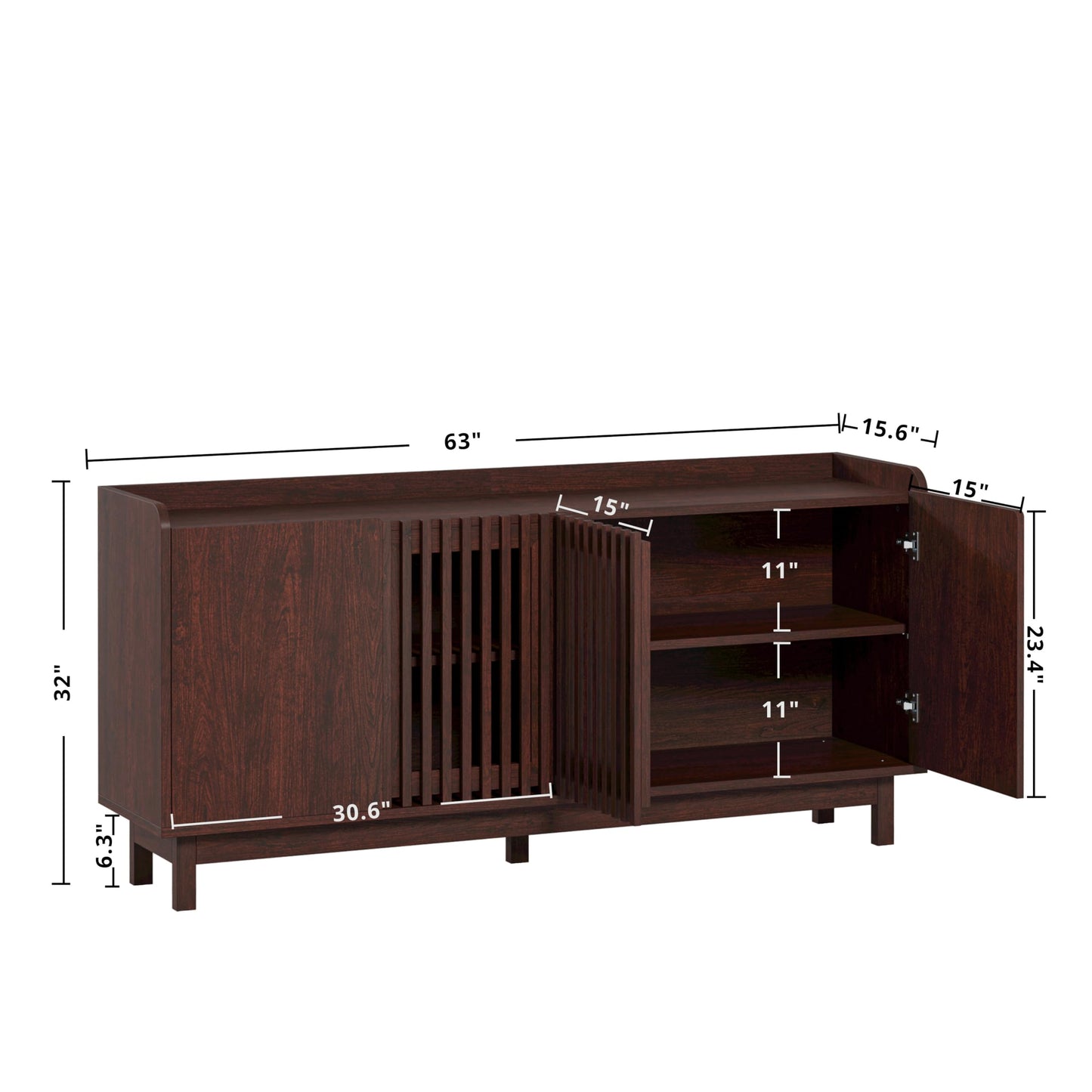 IRONCK Storage Cabinet, Buffet Cabinet with Grille Doors and 2 Adjustable Shelves, Mid Century Sideboard for Kitchen, Dining Room, Entryway(Natural Red Walnut)