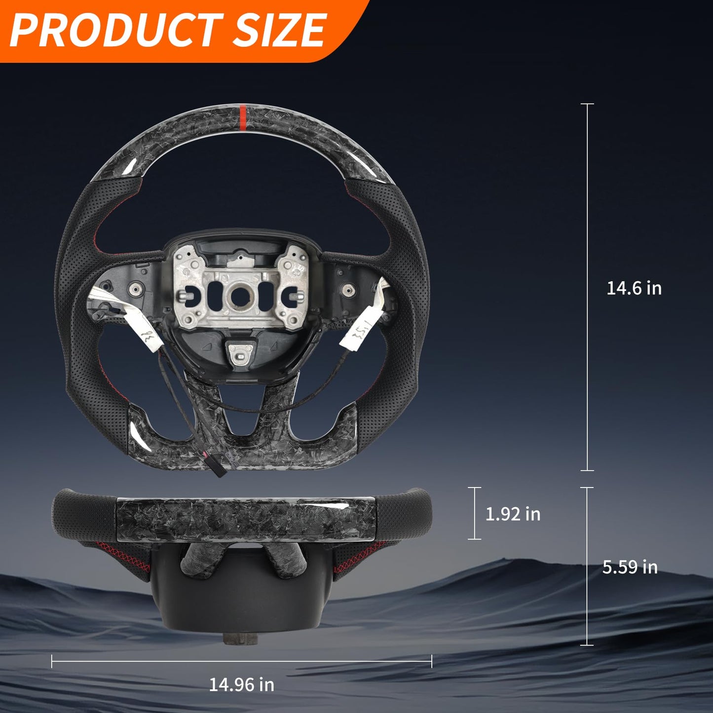 JIANGGAI D-shaped Flat-bottom Steering Wheel with Heated, Preforated Leather Grip Forged Carbon Fiber Steering Wheel Compatible with Dodge Challenger/Charger 2015-2024