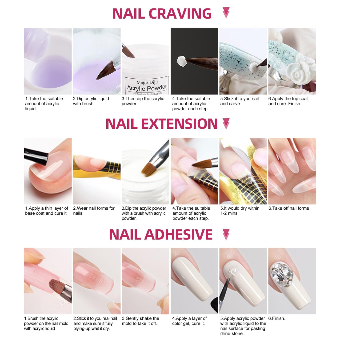 Practice Hand for Acrylic Nails, Acrylic Nail Training Mat , Manicure Trainng Hand Nail Kit for Beginners,Movable Nail Maniquin Hand with 50PCS Nail Tips,Acrylic powder, Brush and Clipper (White)