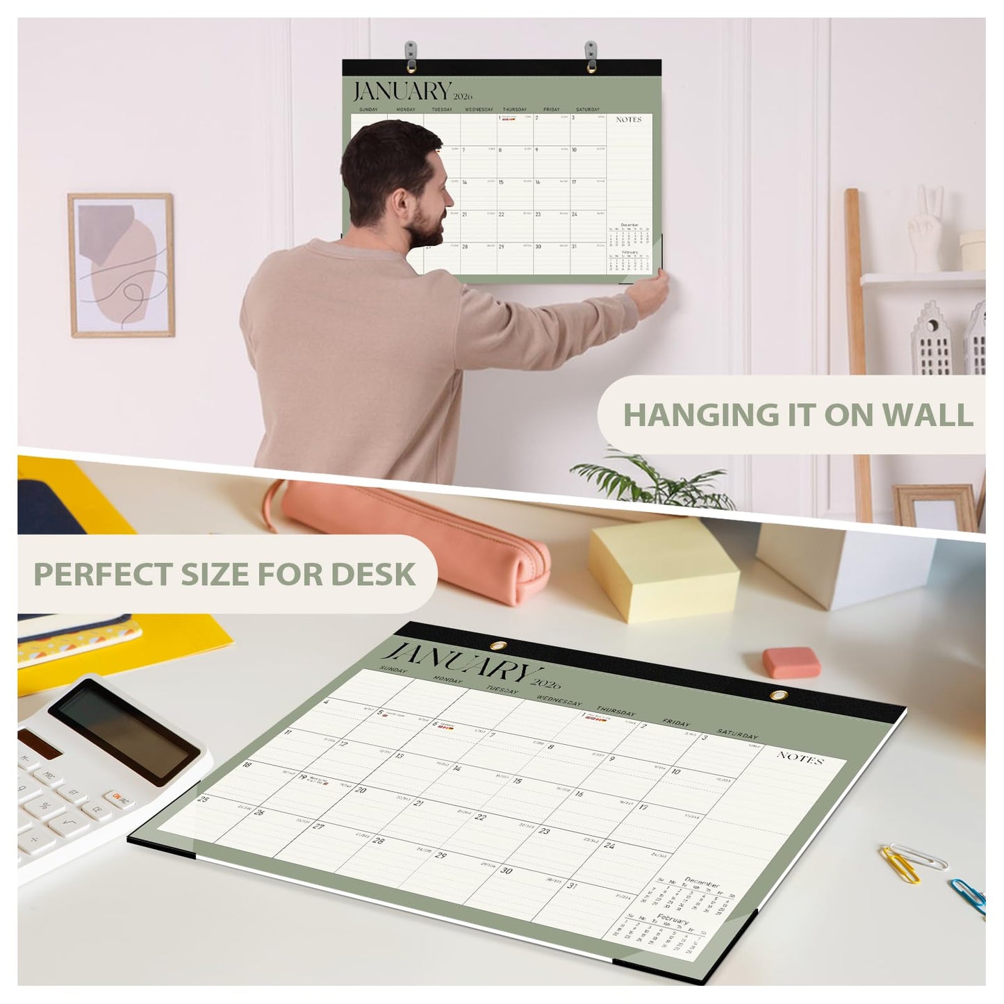 2026 Desk Calendar, Large Desktop/Wall Monthly Calendar (Jan. 2026 - Jun. 2027) 17'' x 12'' School Year Desk Planner for Teacher Family School Office Supplies