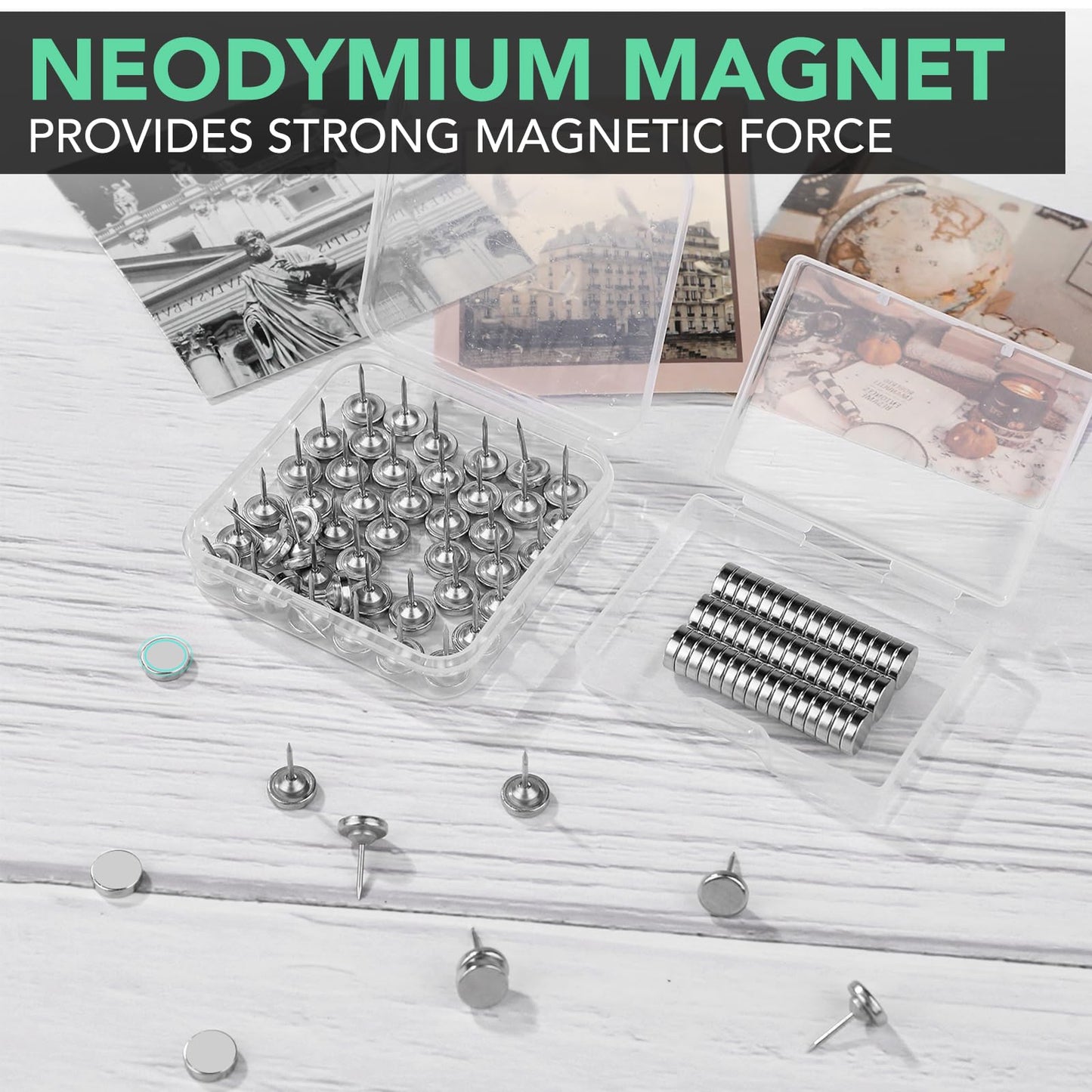 E BAVITE Magnetic Push Pins, 20 Sets Magnet Thumbtack for Wall Bulletin Board Strong Decorative Pushpins Clip for Map Picture Hanging Kit Poster Holder