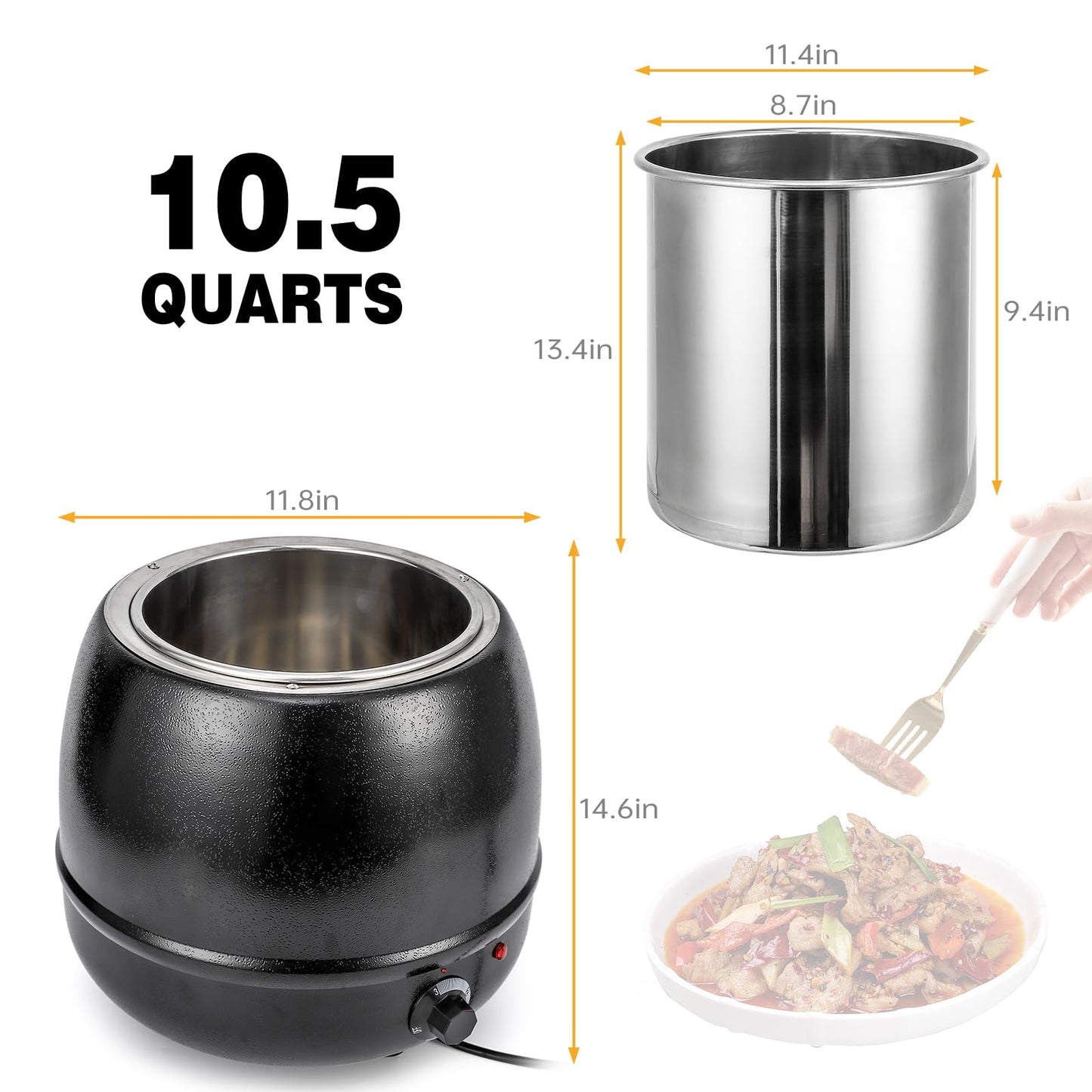 Takywep Commercial Soup Warmer - 10.5 Quart Capacity, Precise Temperature Control, Ideal for Restaurants and Large Family Gatherings (Black)