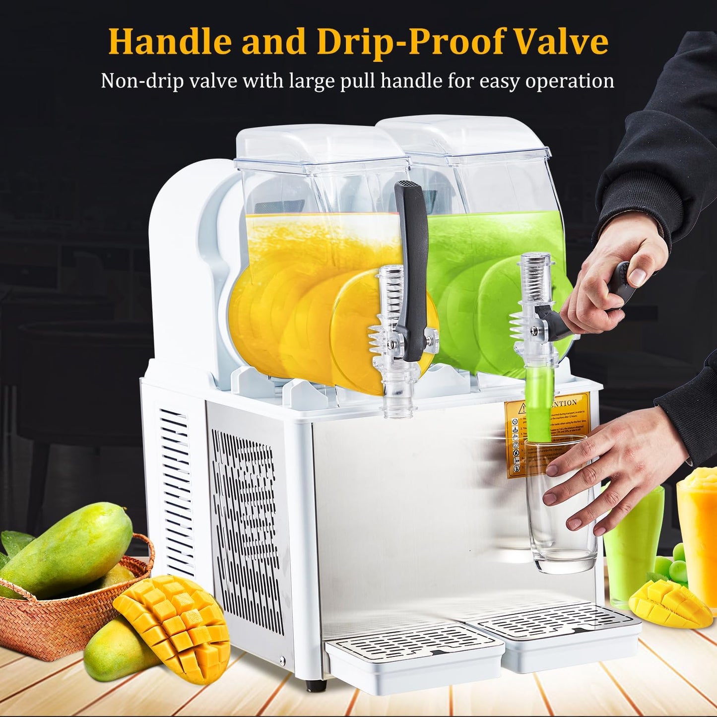 GarveeTech Commercial Slushie Machine - 4Lx2 Dual Tanks, 370W Stainless Steel, Self-Cleaning, Perfect for Frozen Drinks & Snow Melting, Ideal for Home, Coffee Shops & Restaurants White