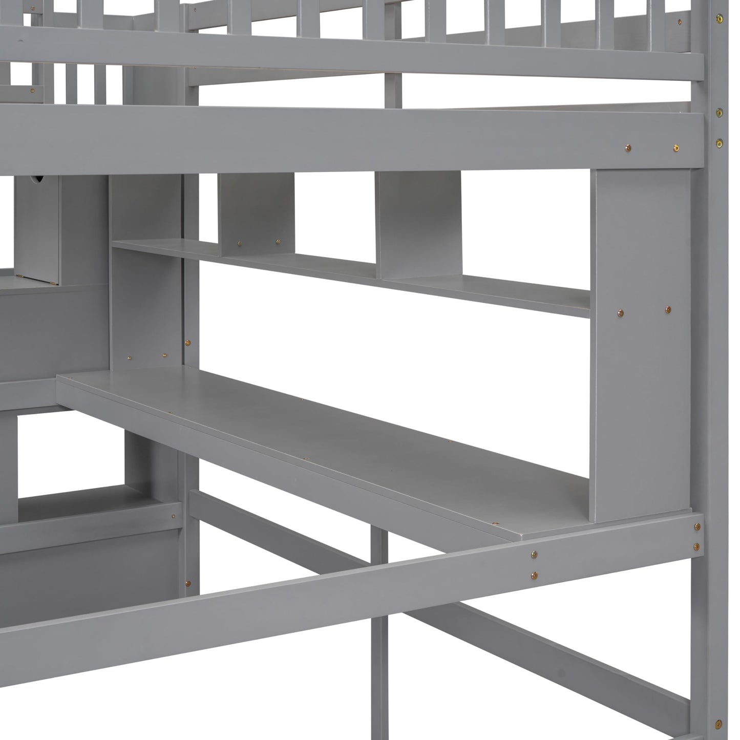 Bellemave Full Size Loft Bed with Desk and Storage Shelves,Wood Loft Bed Frame with Storage Staircase,High Loft Bed Full for Kids,Teens, Adults,Grey