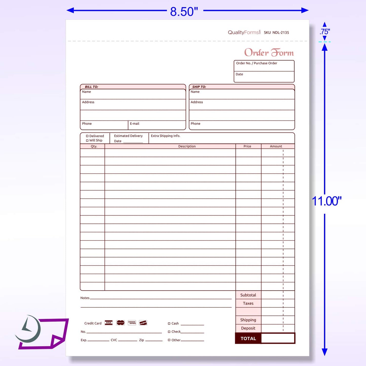 NextDayLabels - NCR Carbonless Order Forms, Bound Wraparound Cover, White/Canary, 50 Sets per Book. (8-1/2 x 11" - 2 Part)