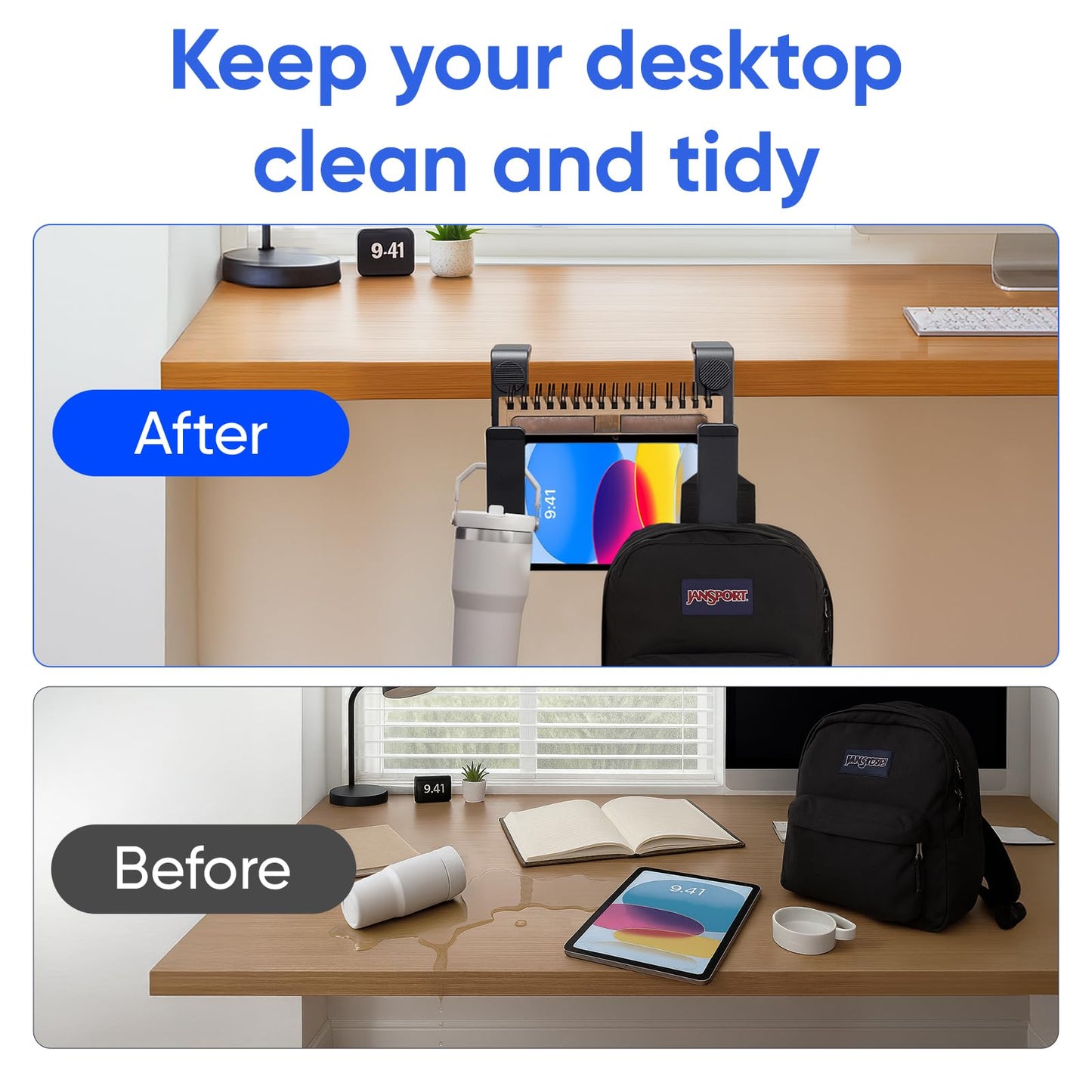 OOKUU Anti-Spill Cup Holder for Desk or Table & No Drill Adjustable Desk Side Laptop Holder
