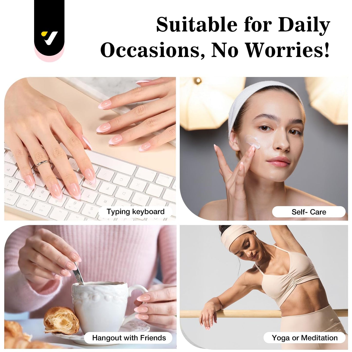 VIVCIN Press On Nails Kit with Nail Lamp,Pink French Tip Short Almond Gel Nails 24Pcs 16Sizes,All-in-One DIY Kit with Glue Remover Top Coat Cuticle Oil Mini UV Lamp,28+Days Long Lasting,Gift for Women