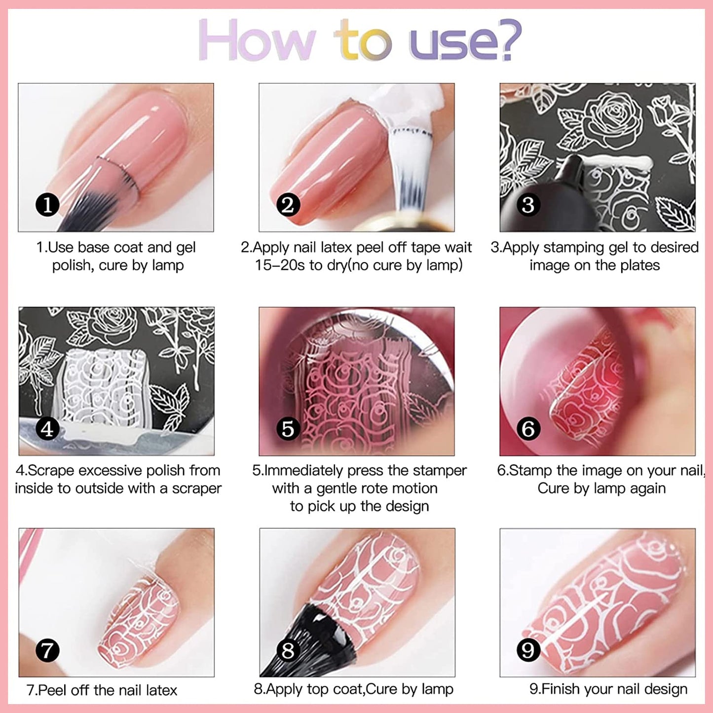 Biutee Nail Stamping Plates Set 10 pcs Nail Art Stamper Scraper Nail Stamp Plates Kit Nail Art Plate Template Lace Flower Butterfly Star Rose Design Nail Art Accessories