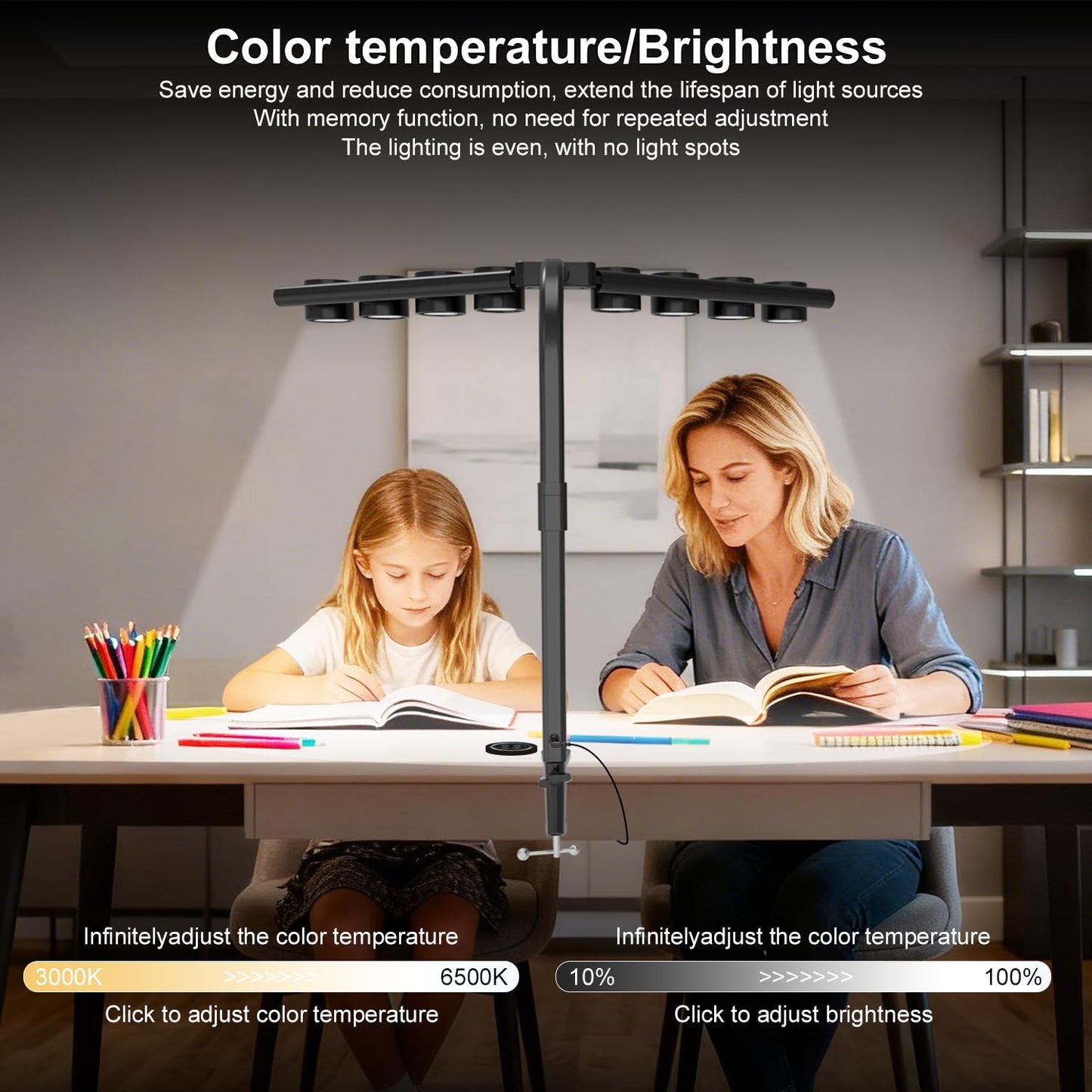Omorepa 8 Light Sources Gooseneck Tree Desk Lamp with Clamp, 24W Eye-Care Bright LED Desk Light with Free Rotation, Dimmable Reading Table Light for Desktop Working,Drafting,Reading