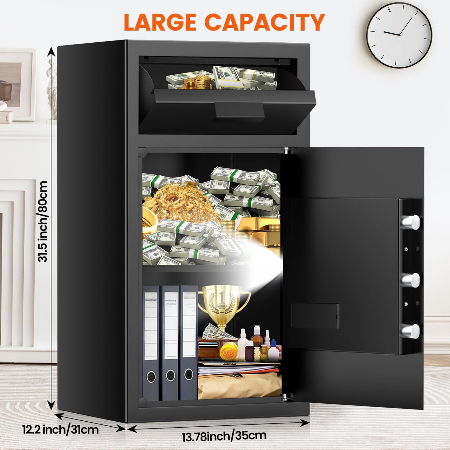 7.5 Cu ft Extra Large Drop Safe Box for Business, Anti-Theft Depository Safe with Drop Slot, Digital Keypad, Spare Key and Removable Shelf, Heavy-duty Commercial Safes for Business Cash Documents Home