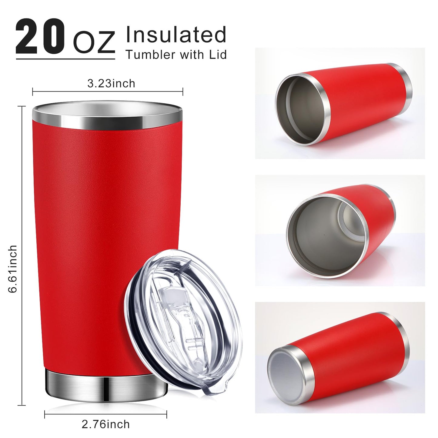 Sieral 36 Pack Stainless Steel Tumblers Bulk with Lids Double Wall Vacuum Insulated Coffee Cups Blank leakproof Powder Coated Tumblers for Engraving Wedding Graduation Party Favors(20 oz,Red)