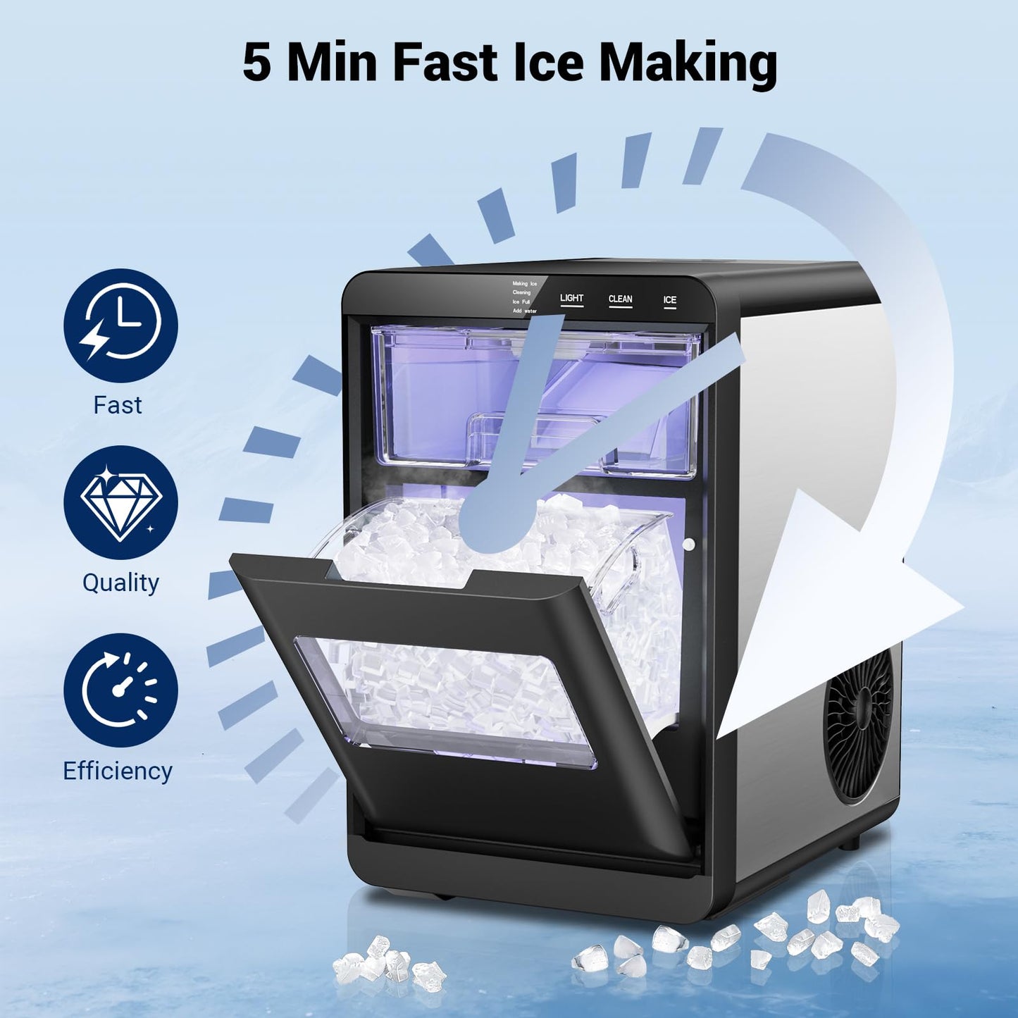Nugget Ice Maker, 44lbs/24h Ice Makers Countertop, Soft Ice Ready in 5-10Mins Pebble Ice Maker, Self-Cleaning Pellet Ice Maker for Home, Kitchen, Office, Party