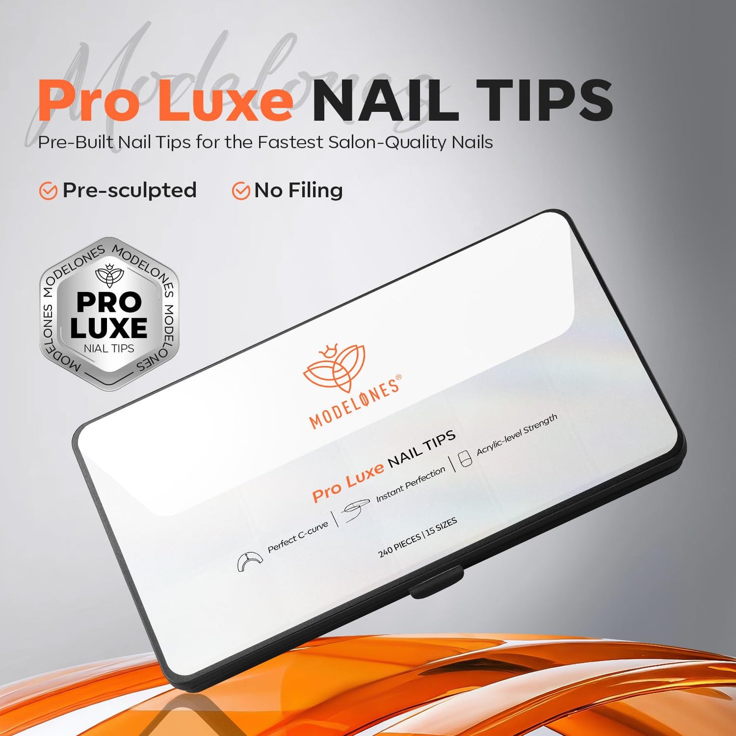 modelones Pro Luxe Instant Nail Apex Tips 15 Sizes, Medium Square Extension Gel Tips Pre-building & Pre-etched Thicker Strength Acrylic Fake Nails Full Cover 240 Pcs