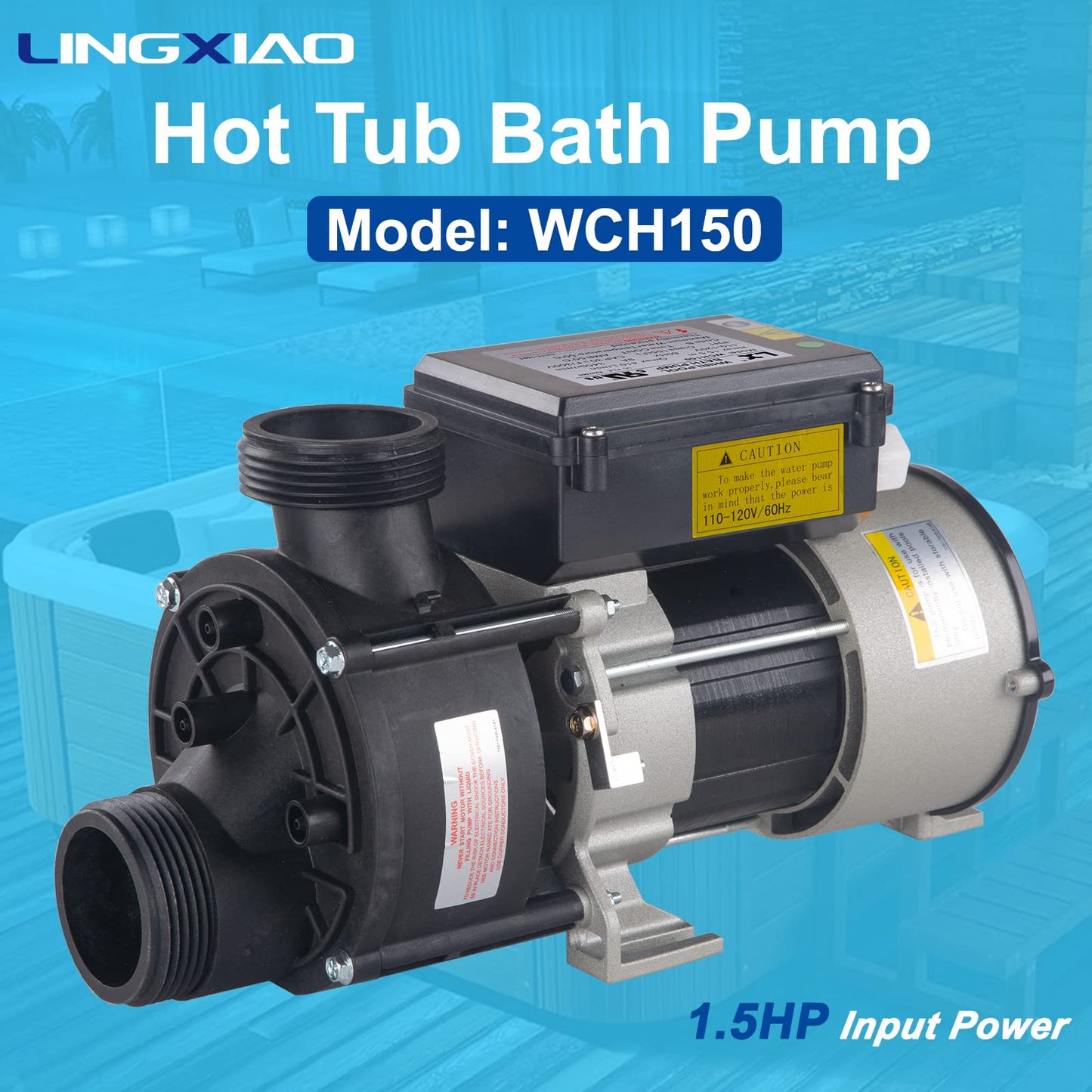 LINGXIAO 1.5HP Bath Pump & Hot Tub Bath Pump - LX Pump Motor 110V - 120V, 1.5" Port, Compatible with OEM models - (Model: WCH150)