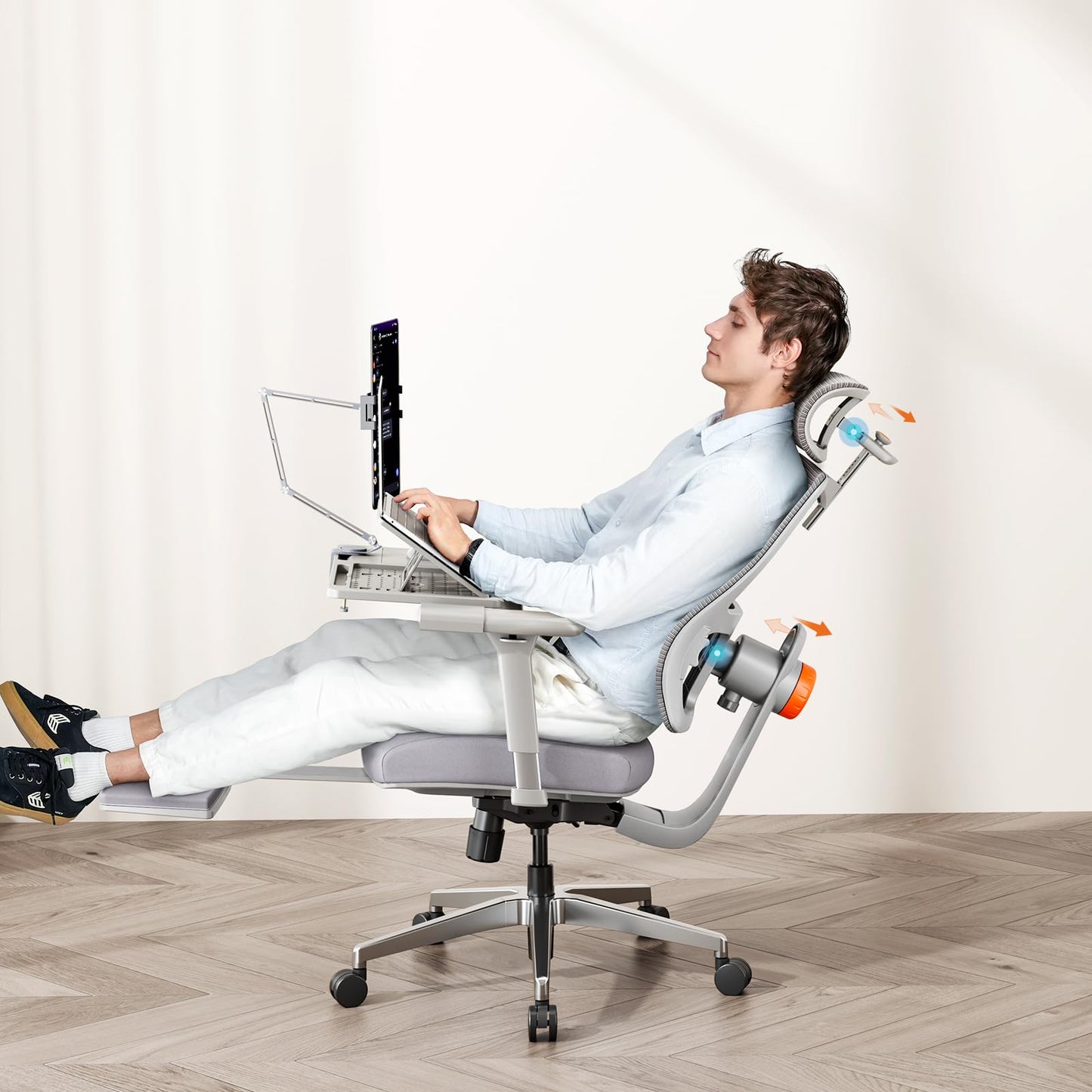Newtral Ergonomic Office Chair with Footrest - Home Office Desk Chair with Adaptive Lumbar Support, 4D Armrest, Adjustable Seat Depth & Height