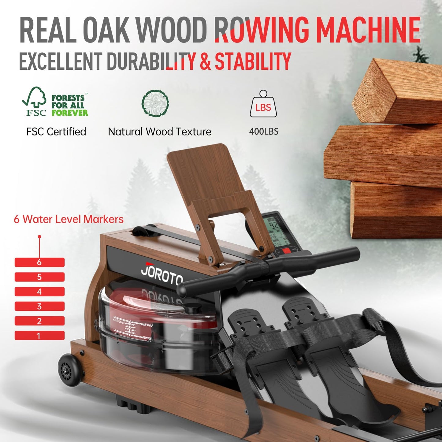 JOROTO Water Rowing Machines for Home, Foldable Rowing Machine with 400LBS Weight Capacity, Dedicated Monitor & Bluetooth APP, Large Water Tank & Comfortable Seat for Immersive Water Rower
