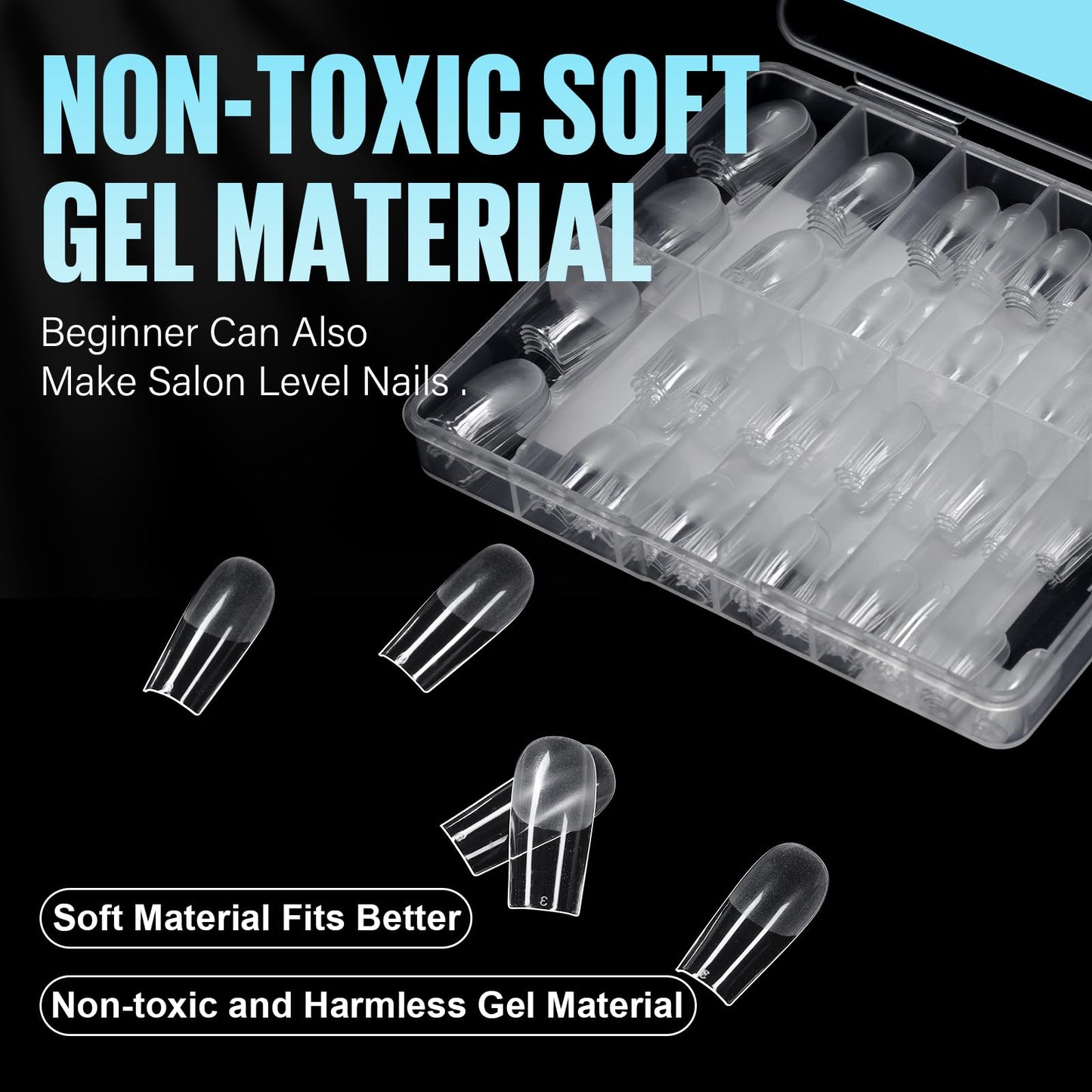 TOMICCA Medium Square Nail Tips Half Matte Acrylic Fake Nails 240Pcs Long Full Cover False Nails Clear Gel Tips 12 Sizes for Nail Extension Home DIY Salon