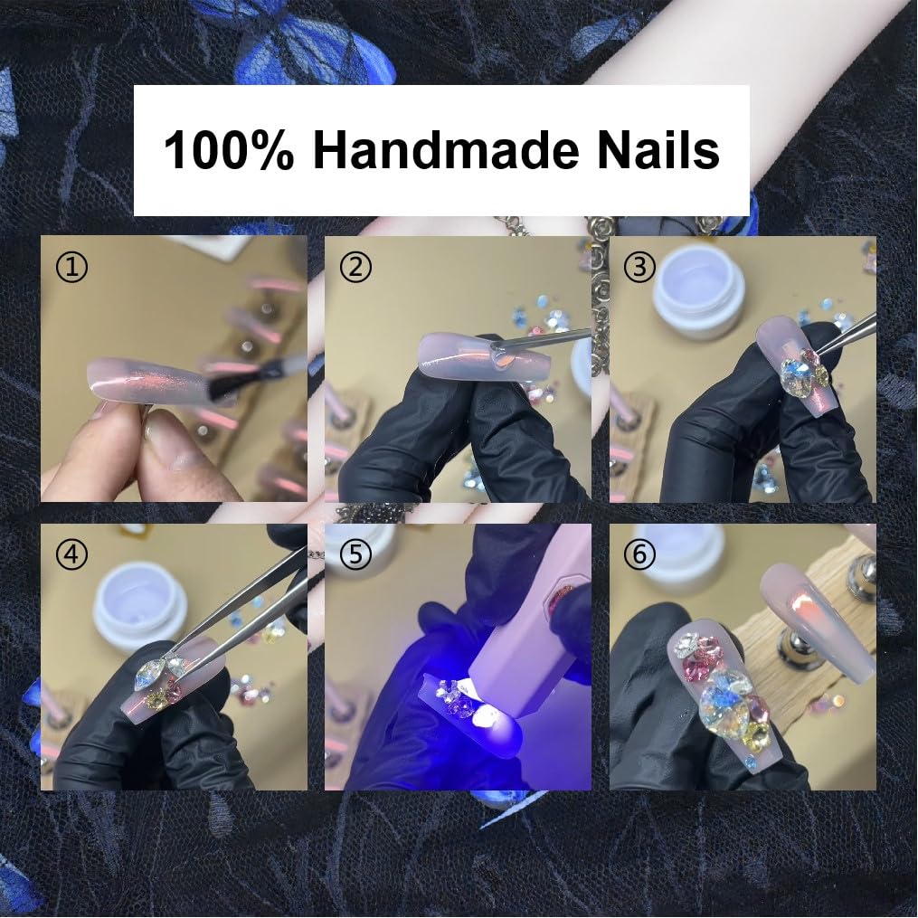 11Pcs(1Pack) Handmade Press On Nails Long Square Nails 30mm Monochrome Grace Nails with Ring NCute Elegant Nail Art for Women Daily Party Wear Size L