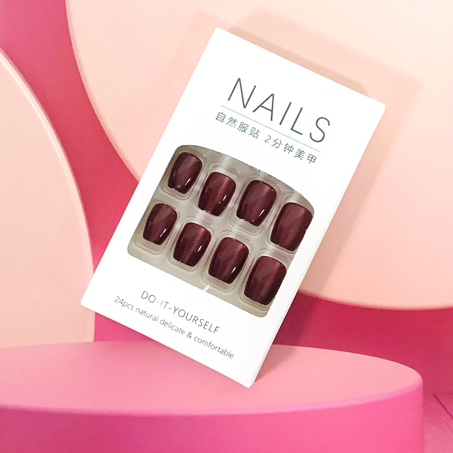 Vezocim Press on Nails Short Square-24Pcs Glossy Full Cover Acrylic Purple False Nails with Cat Eyes Designs Artificial Extra Short Square Fake Nails with Glue Stick on Fingernails for Women Girls