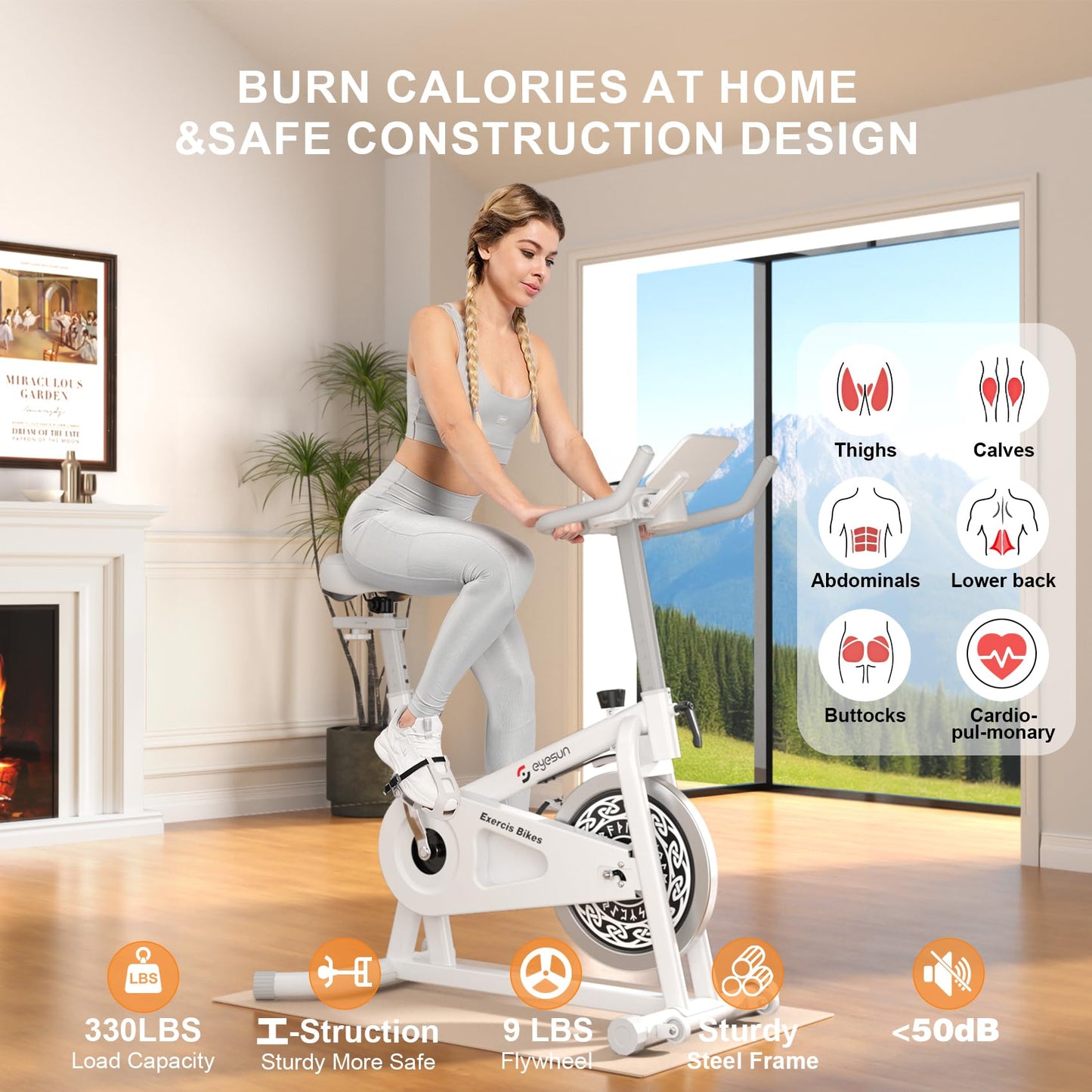 Exercise Bikes for Home,Indoor Cycling Bike with Adjustable Friction,Brake Pad Resistance Silent Belt Drive,330lbs Weight Capacity &Upgraded Version Seat for Home Cardio&Weight Loss(Classical Exercise Bikes Plus)