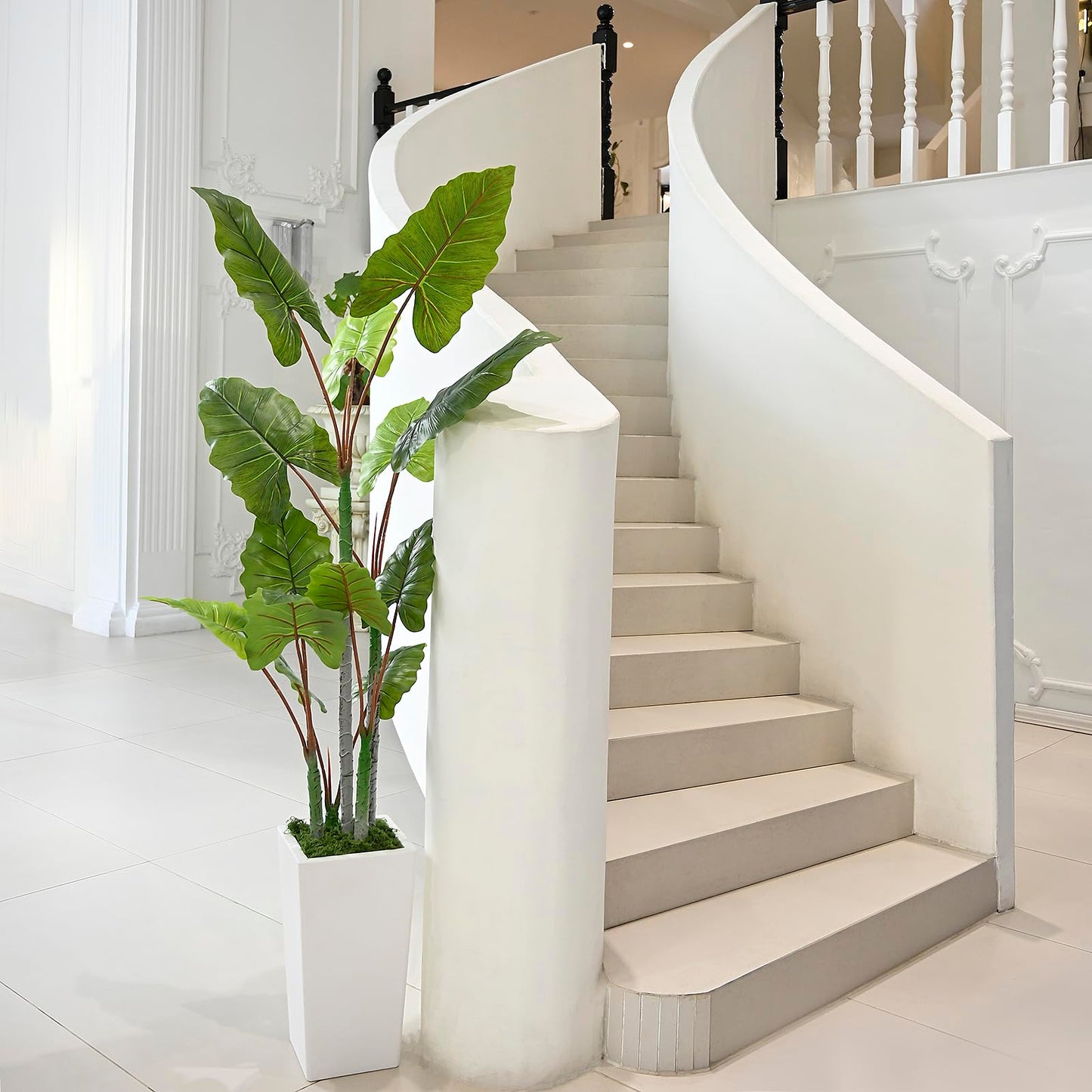 Artificial Plant Indoor 5.5FT - Fake Tree with White Tall Planter - Faux Silk Plants Tall Fake Floor Plant in Pot - Artificial Trees for Home Office Living Room Decor Indoor