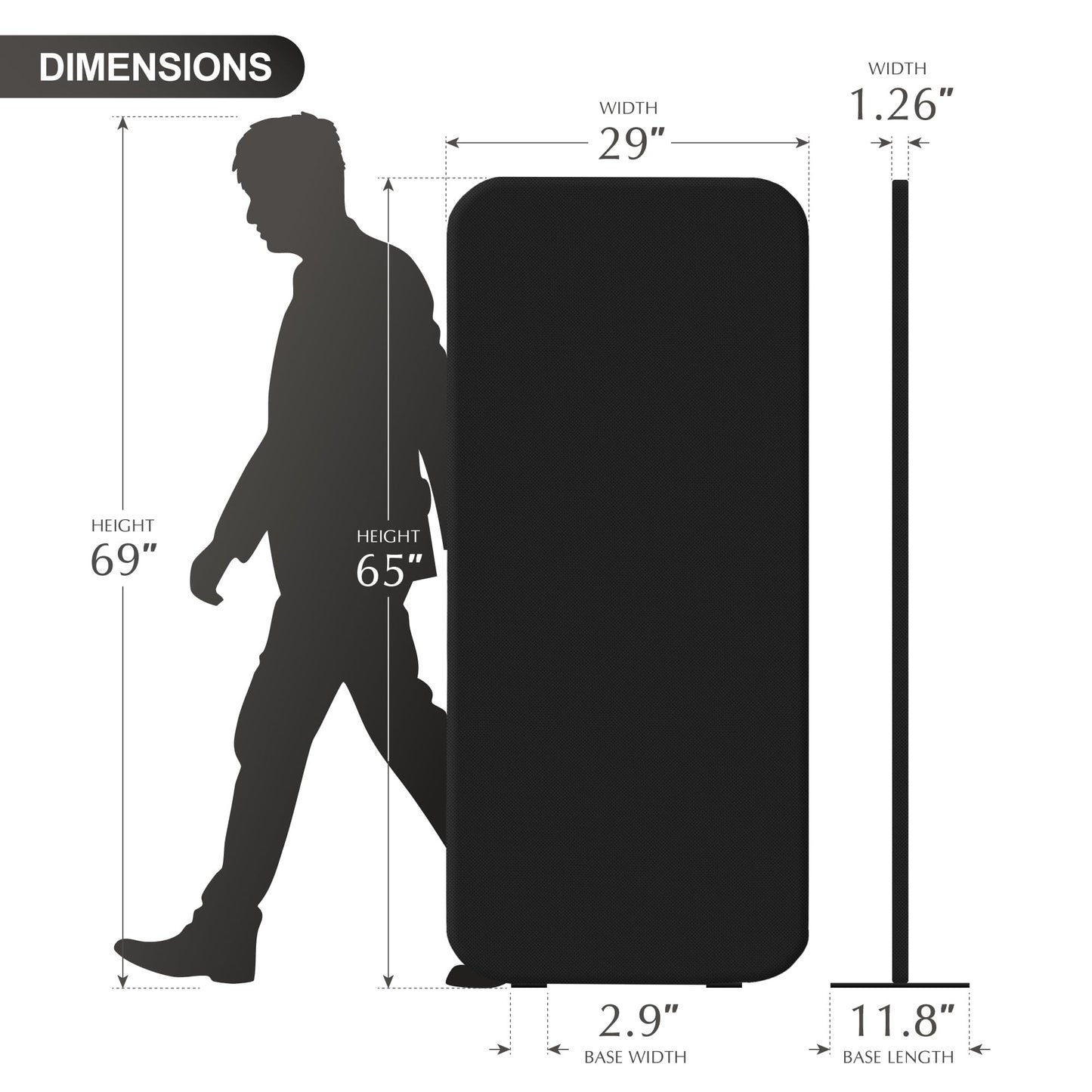 DECOLAB Room Partition Panel, Freestanding Portable Privacy Cubicle Partition for Offices, Classroom, Studio, Healthcare, Workspace, Scratch Resistance, 29"x65" Midnight