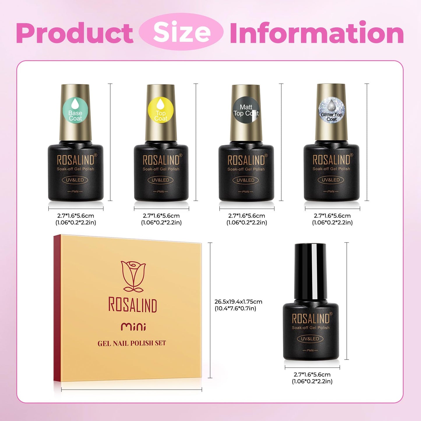 ROSALIND 30pcs Gel Nail Polish Set with Base and Glossy & Matte & Glitter Top Coat, 26 Colors Gel Polish Set Pink Nude Red Yellow Green Black White Nail Kit LED Needed Salon DIY Home Gift for Women