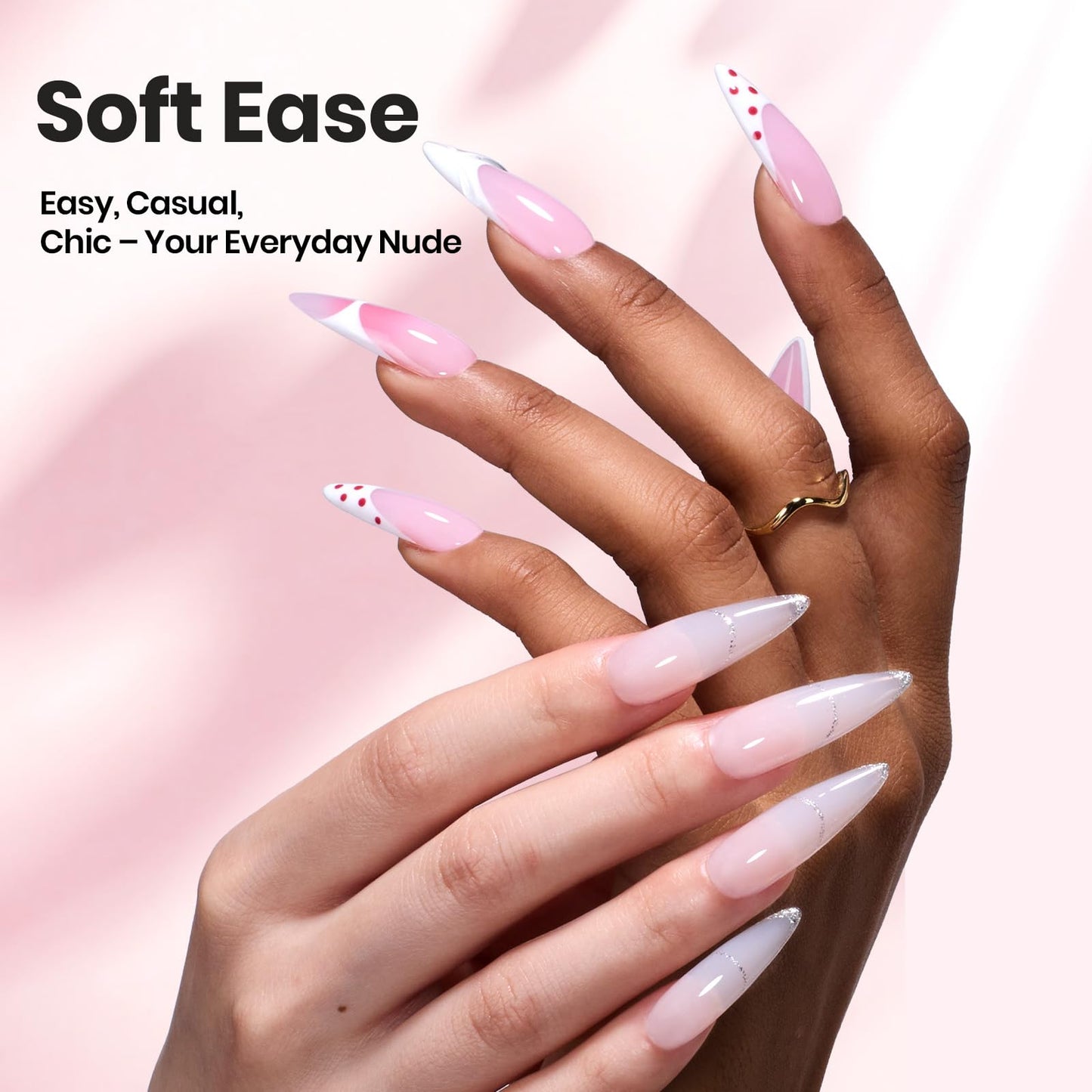 Beetles Hard Gel Nails Kit,3 Colors Clear Nude Pink Sculpted Gel Nail Extension Sculpting High Hardness for Salon Pros Women,Nude Pink & Clear Builder Nail Gel with Medium Oval Tips UV & LED Cured