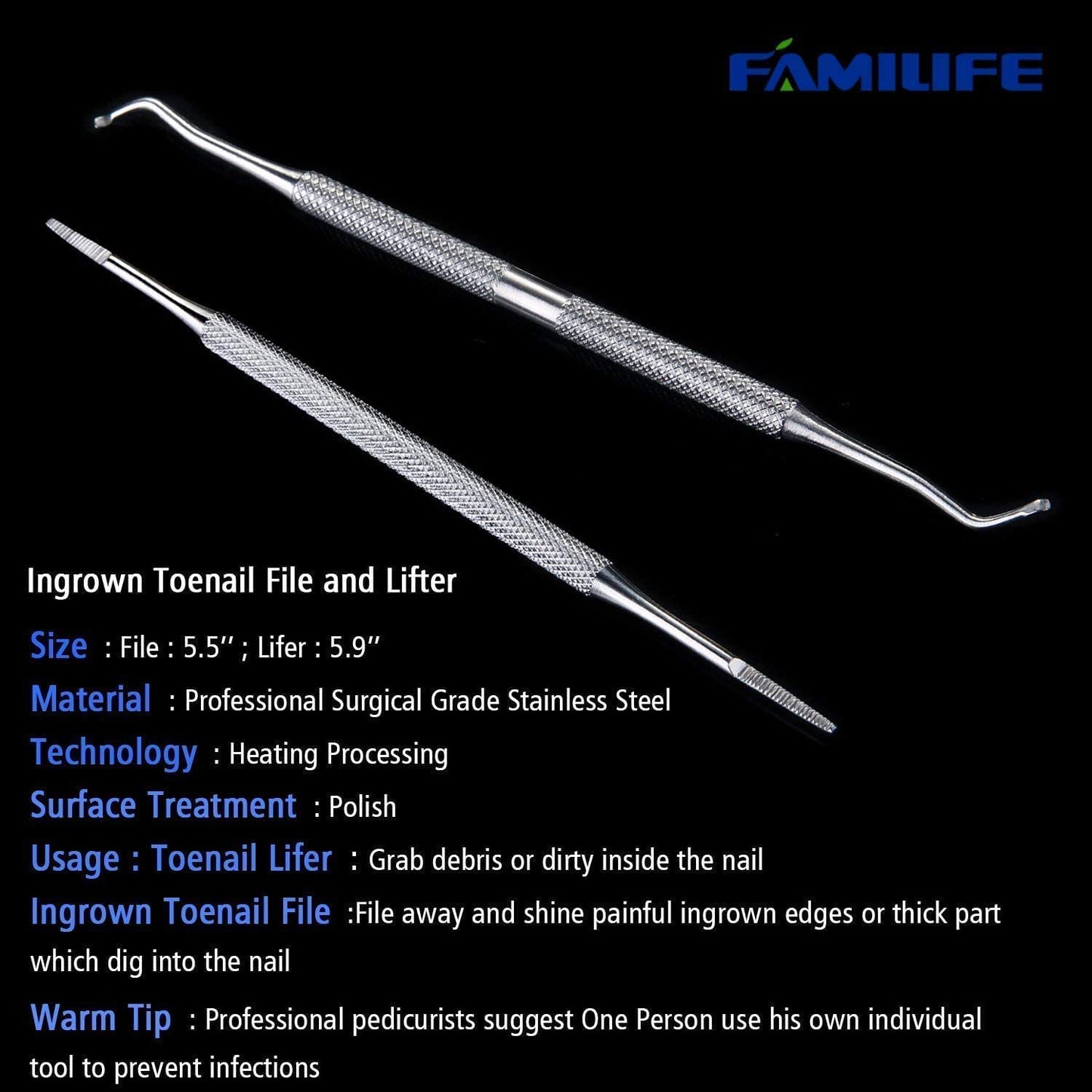 FAMILIFE Manicure Set Professional Manicure Kit 11 in 1 Christmas Gift for Women and Men Nail Kit and L07 100% Stainless Steel Ingrown Toenail File and Lifter Double Sided