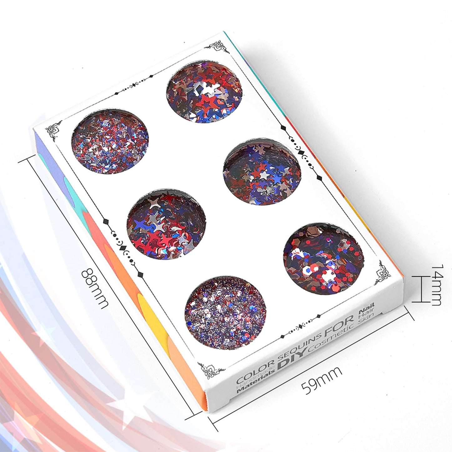 Independence Day Star Nail Glitter July 4th Nail Art Sequins Holographic Patriotic Red Blue Silver Mix Hollow Star for Women Girls Face Body Nail Art Decoration 6 Boxes