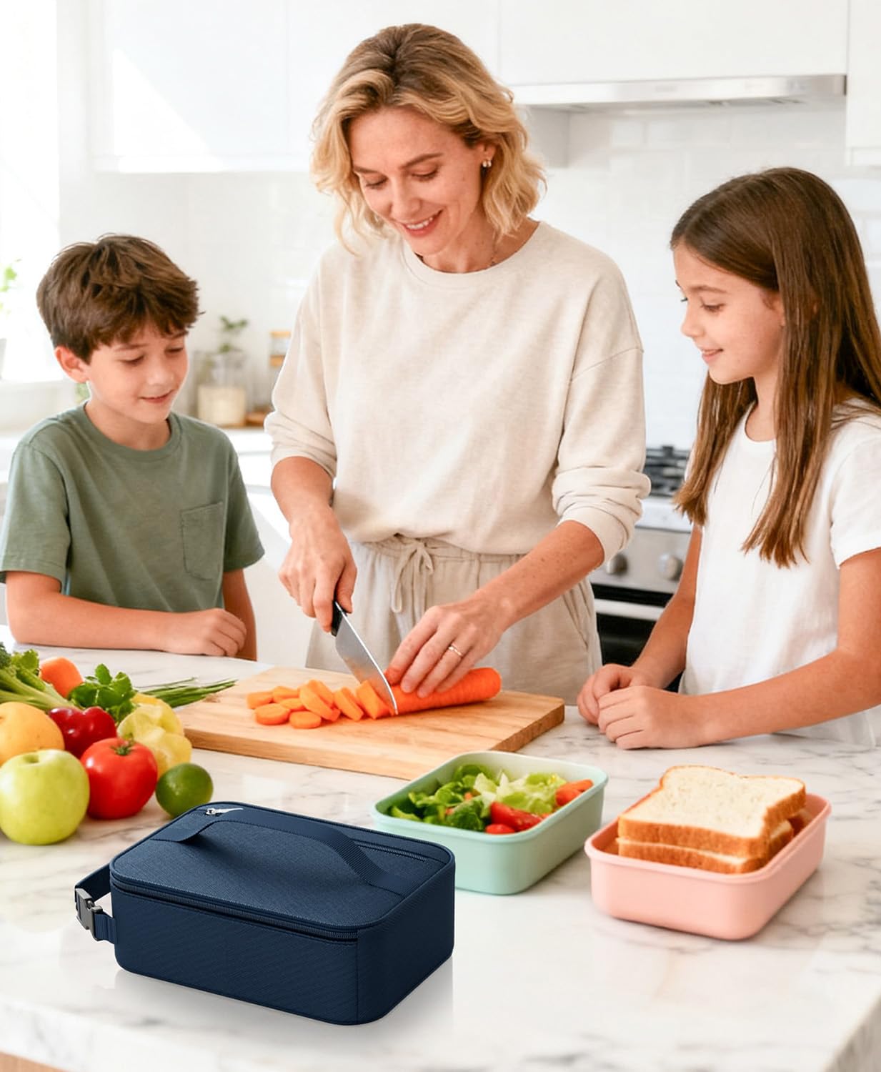 HowFly Small Lunch Bag - Insulated Lunch Box Bag for Women Men - Portable Thermal Reusable Meal Cooler Bags with Buckle Handle for Work School - Navy Blue