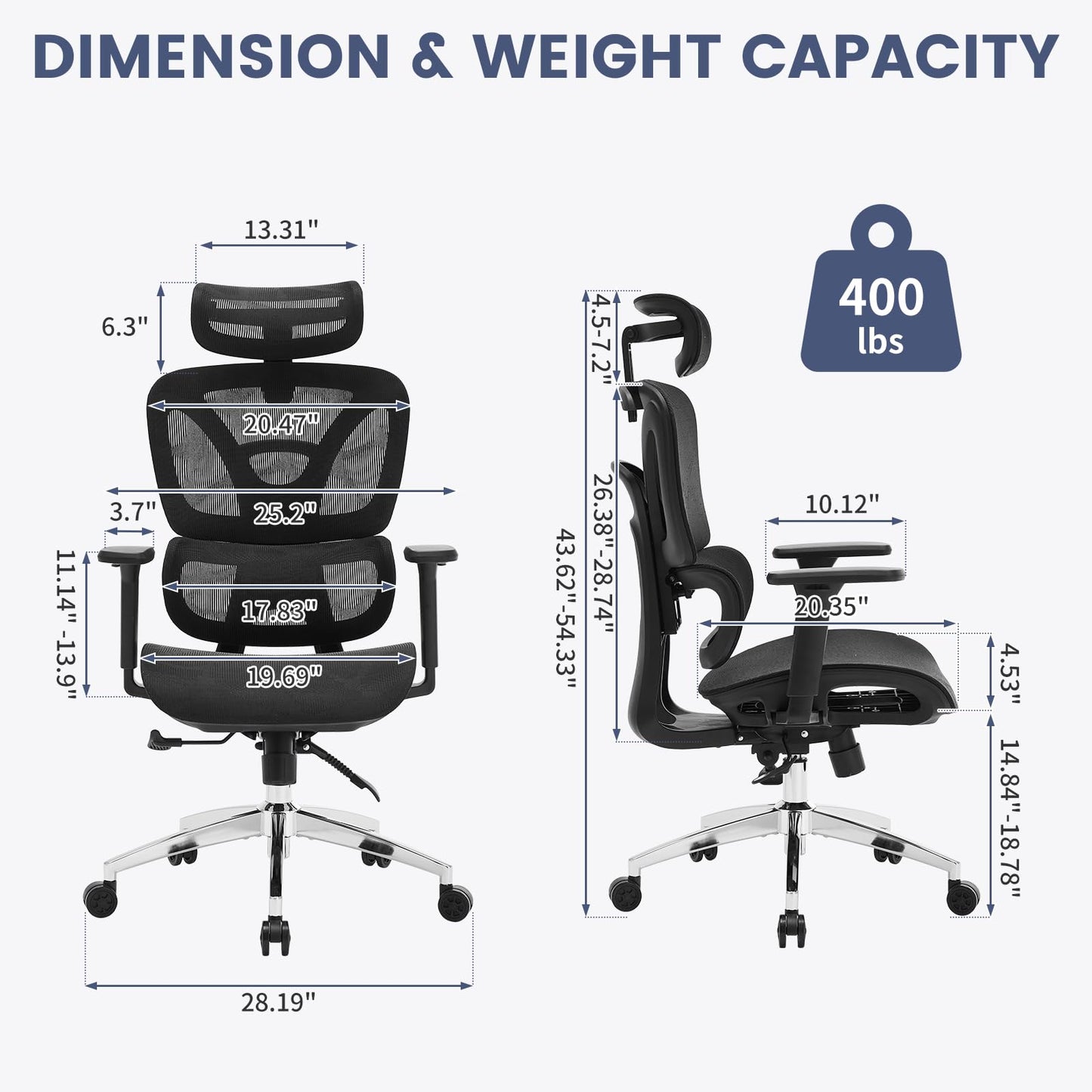 GarveeHome Ergonomic Office Chair, High Back Ergonomic Desk Chair with Adjustable Lumbar Support,Mesh Home Office Chair Gaming Chair,Up to 400 LB,Black