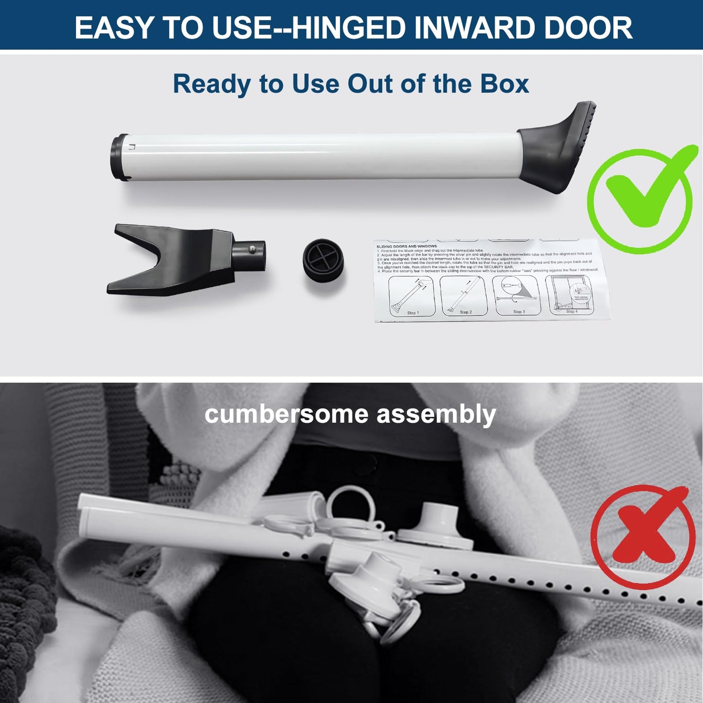 Rerishom Door Security Bar, Door Stoppers Security bar,Heavy Duty Door Lock Security Door Jammer Door Stopper for Apartment, Hotel Room,Screen Door Hardware, Gate Lock Bar, 2 Pack