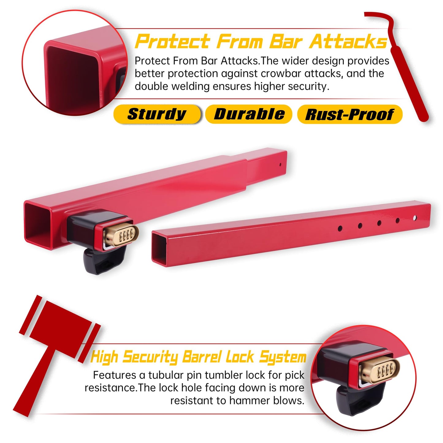 Door Security Bar-by NAKANEKO The Entire Width of Your Outward Opening Front Door-Safe Jobsite Office bar. 2500 pounds of Resistance Fits Doors 33"-40" Wide.(Combination Lock)