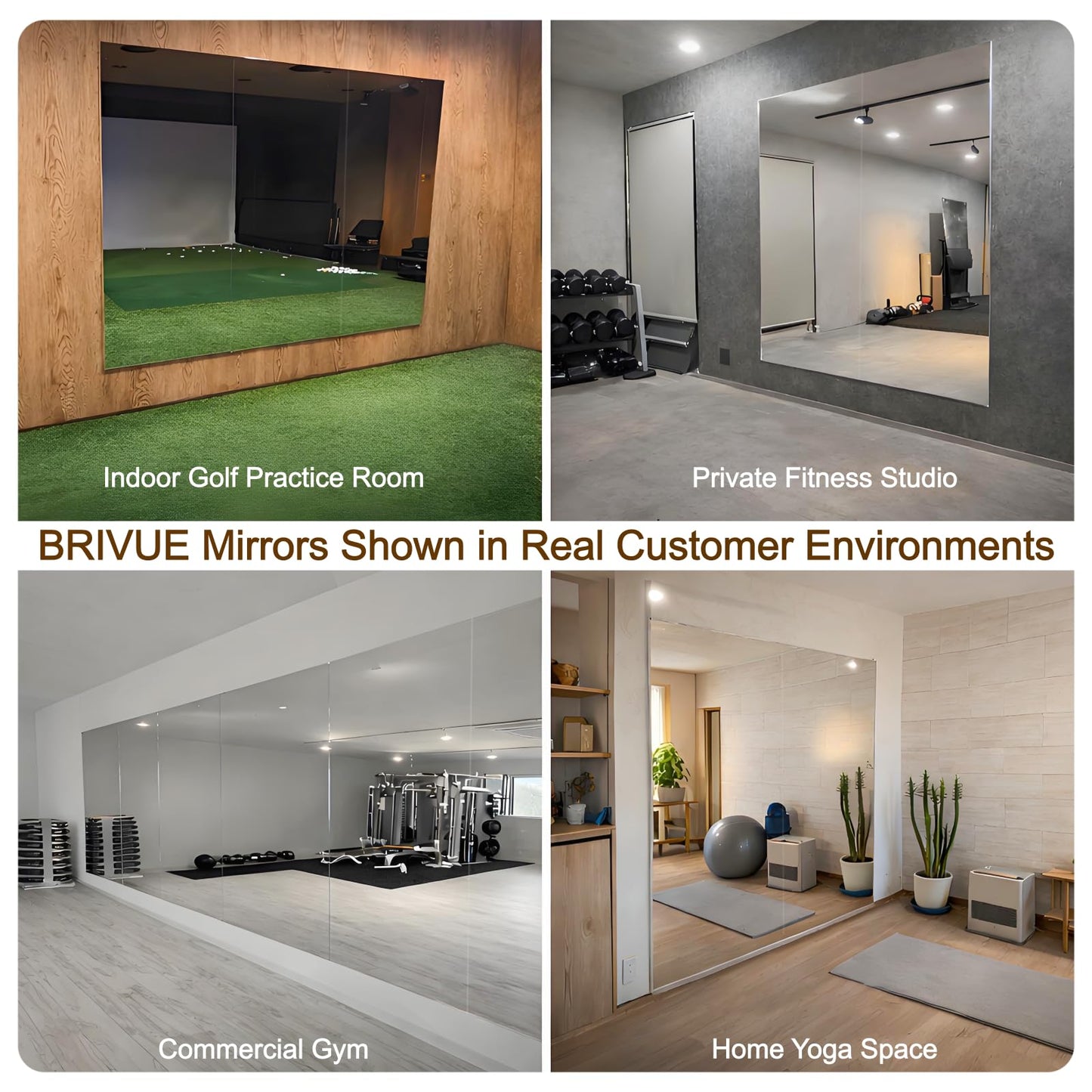 BRIVUE Gym Mirror for Home Gym - 72" x 72" (2 Pcs of 72x36) Large Frameless Wall Mirrors, Easy Mount Lightweight Non-Glass Nanomirror, Ideal for Dance Studio, Yoga, Fitness, Rehearsal, Pilates, Garage