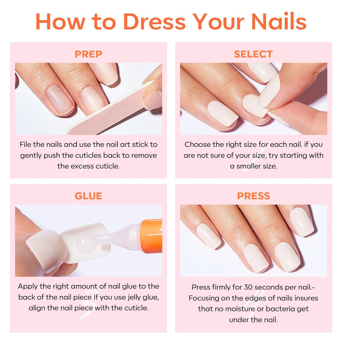 Modelones French Tip Press on Nails Short, Square Fake Nails, Reusable Nail Kit with Nail Glue Adhesive Tabs Mini Nail File, Nails Press Ons 32Pcs 16Sizes, Women Girl Gift, Golden Nude, Spring