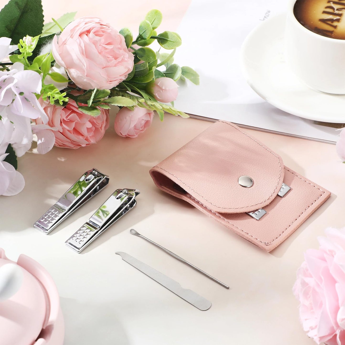 Geosar 12 Sets Manicure Gifts Bulk Nail Clippers Pedicure Kit Stainless Steel Professional Pedicure Grooming Kits Nail Care Tools with Travel Case for Women Men Hand Foot Birthday(Pink)
