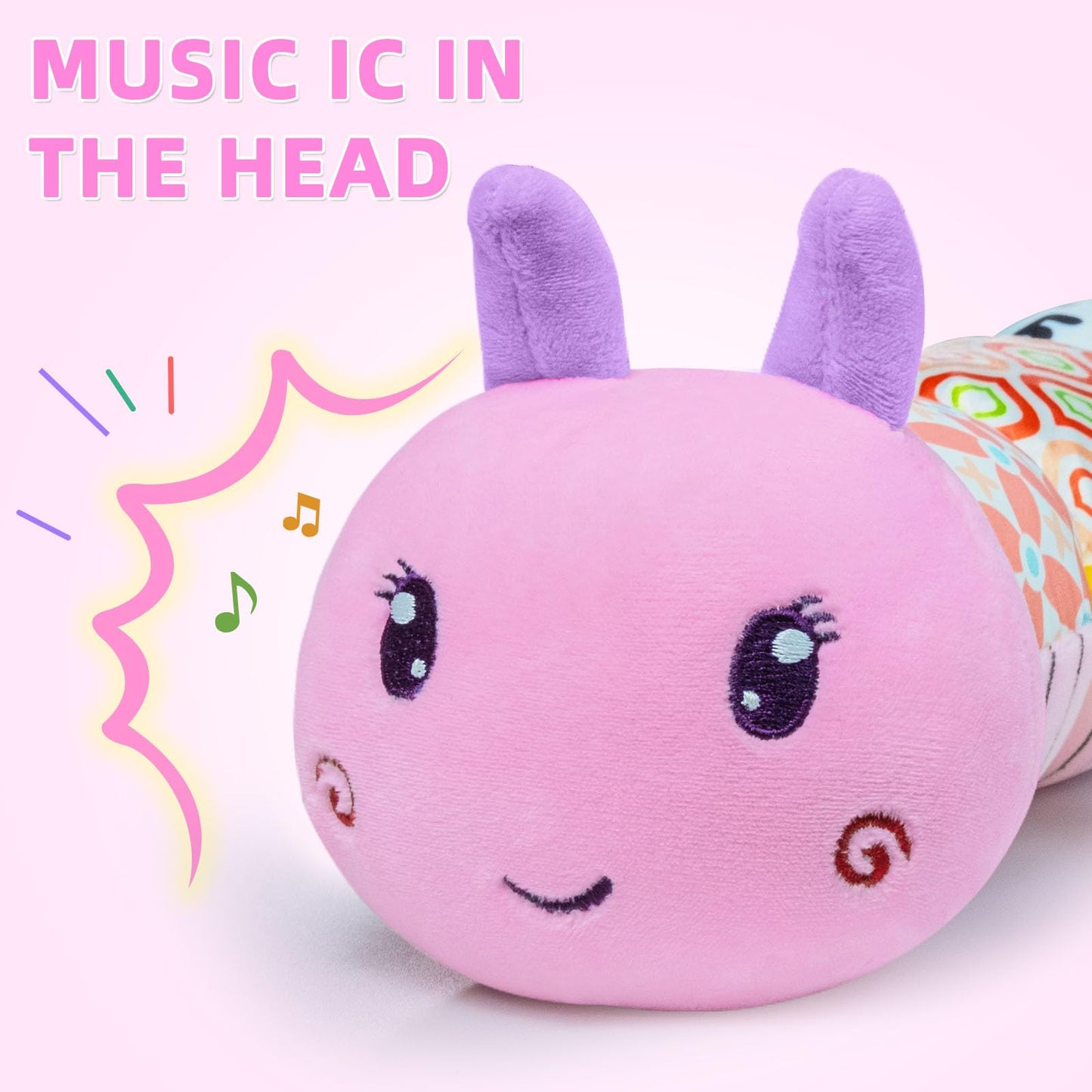 Baby Infant Musical Toy Soft Stuffed Animal Toy with Multi Textures,Rattle,Crinkle,Newborn Baby Toy for 0 3 6 9 12 Months Girls Boy Gift,Caterpillar,Pink