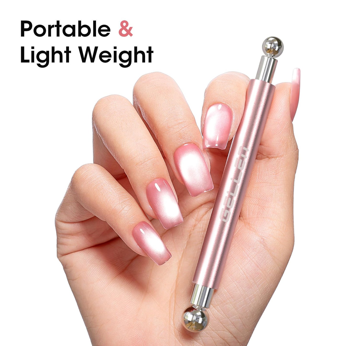 Gellen Pink Double-Ended Magnet for Cat Eye Gel Polish – Dual Cat Eye Nail Magnet Tool with Wide & Narrow Tips, Strong Magnetic Stick for Cat Eye Nail Art DIY Salon Use