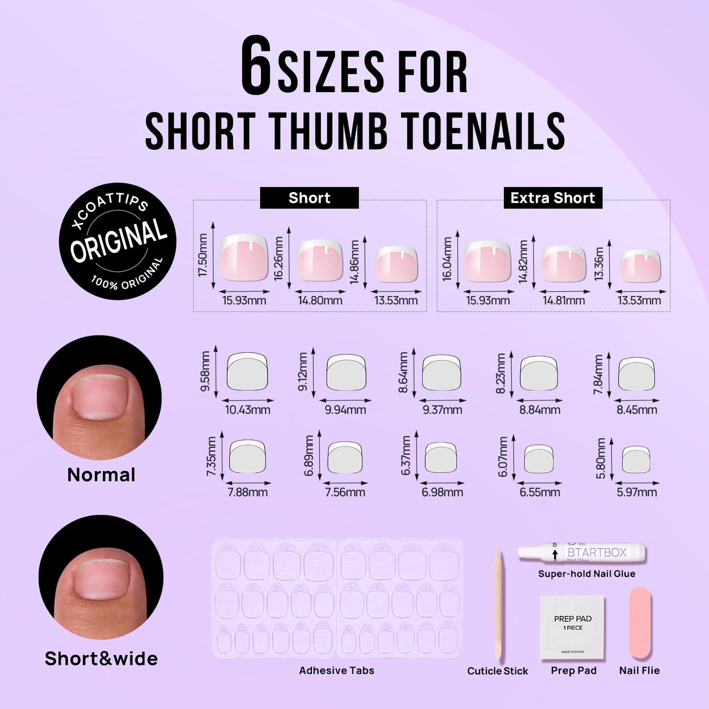 BTArtbox French Tip Press on Nails Toenails Short - Timeless Grace & French Girl