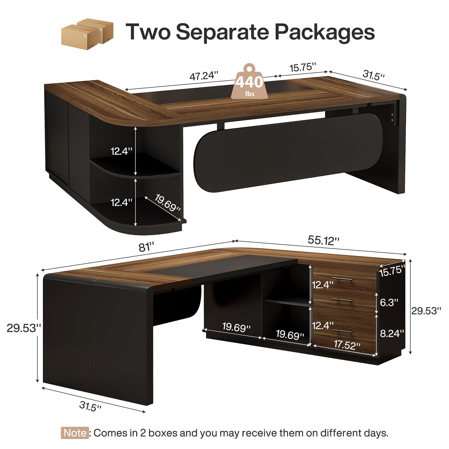 Tribesigns 81-Inch L-Shaped Office Desk, Large Commercial Office Desk with Drawers and File Cabinet, Modern Professional Business Furniture Workstations with Storage Shelves, Brown & Black