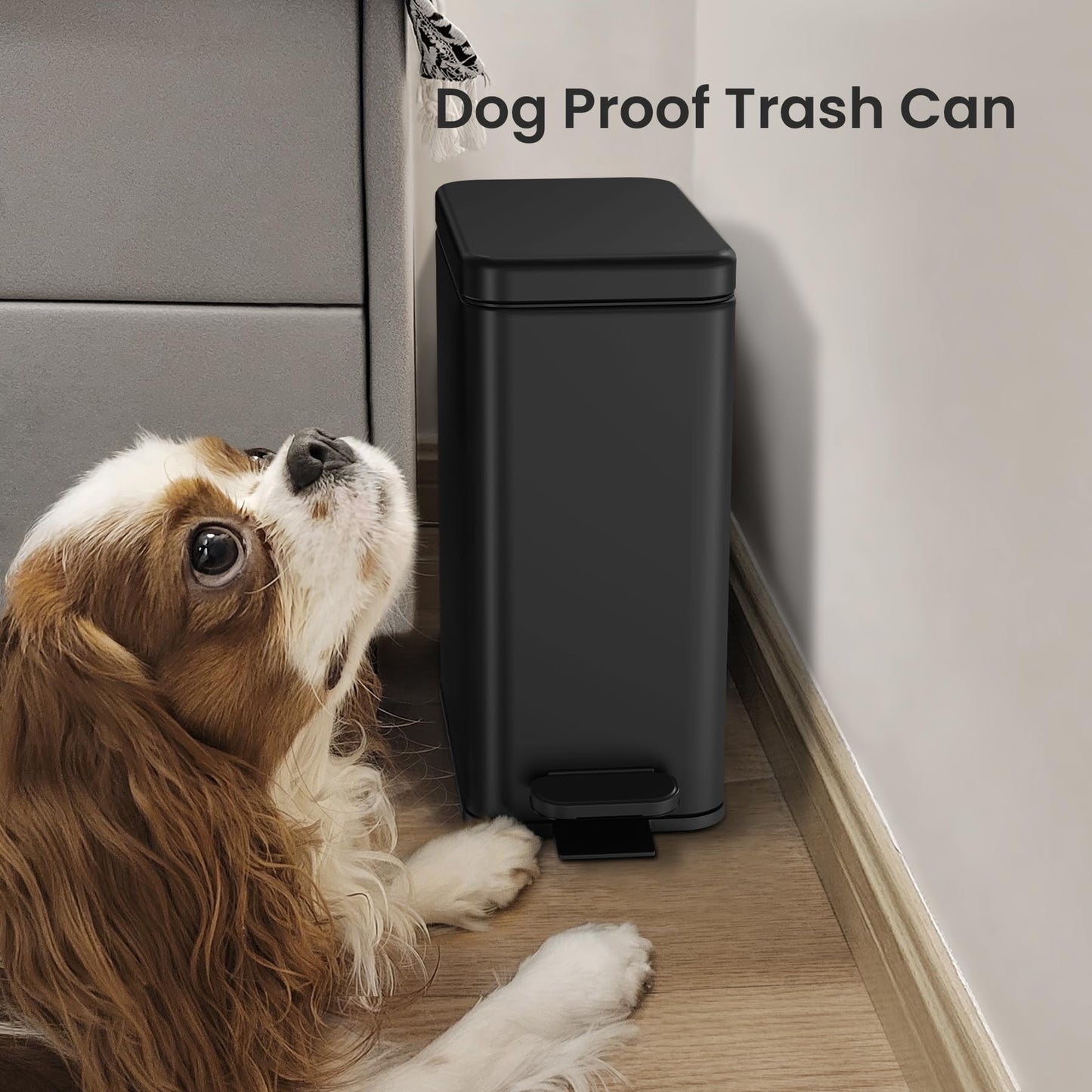 Cesun Bathroom Trash Can with Lid, 2.6 Gallon Small Black Bathroom Garbage Can Soft Close, Stainless Steel Waste Basket with Step Pedal for Bedroom, Laundry Room, Living Room, Home Office, Toilet, RV