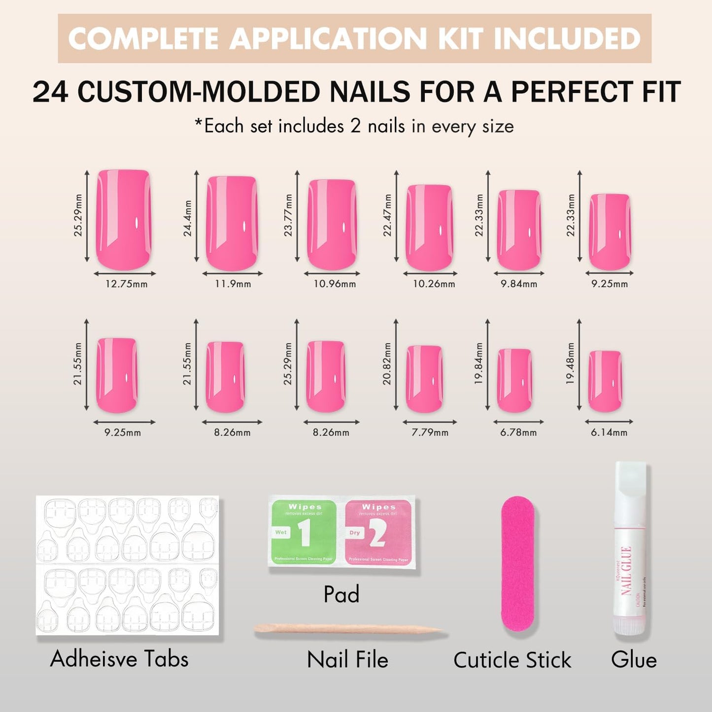 SXVME Press On Nails Long Square - Baby Blue Press on Nails with Glue for Women, Natural Simple Fake Nails Press ons Medium, Glossy Soft Gel Glue on Nails Coffin, Reusable Nail Stick Ons, 24 Pcs