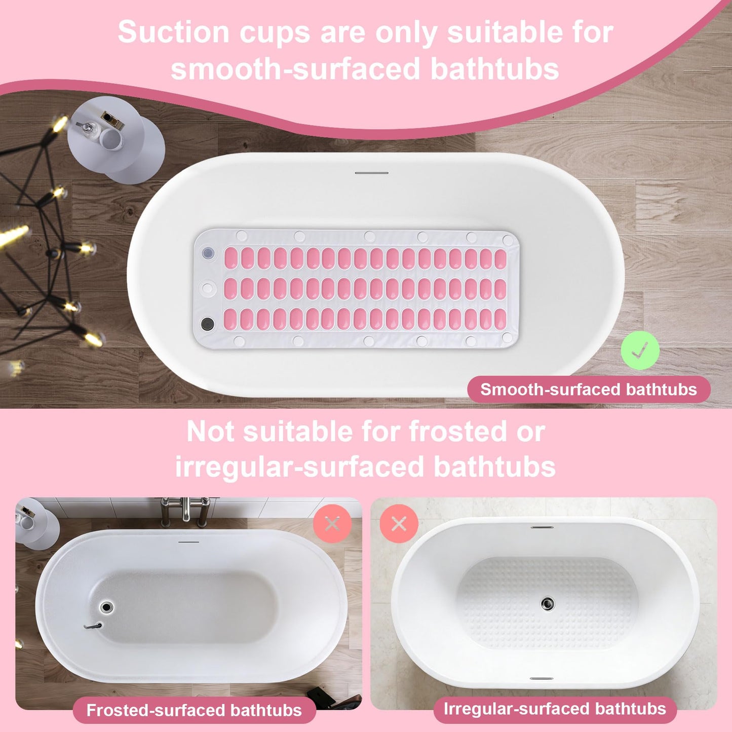 Bubble Bath Mat - Portable Spa Massager Mat for Bathtub with Remote Control, Inflatable Backrest & Non-Slip Suction Cup (44.9" x 16.9" Pink)