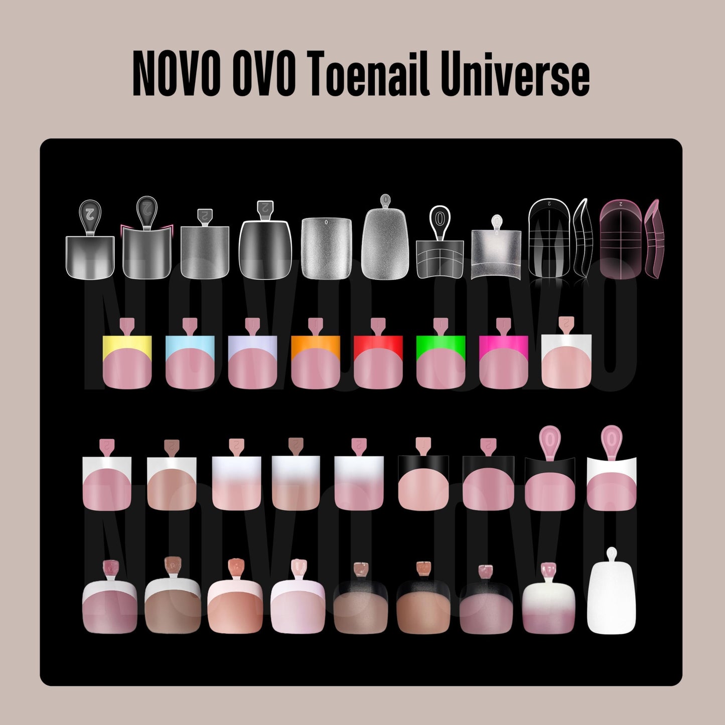 NOVO OVO French Tip Matching Press on Nail tips set, BERRY PINK Square Finger and Square Round Toe Nail Tips kit, Soft Gel Nail Extension, Pre-applied Tip Primer & Matte Base Coat x 15 Sizes 360 pcs