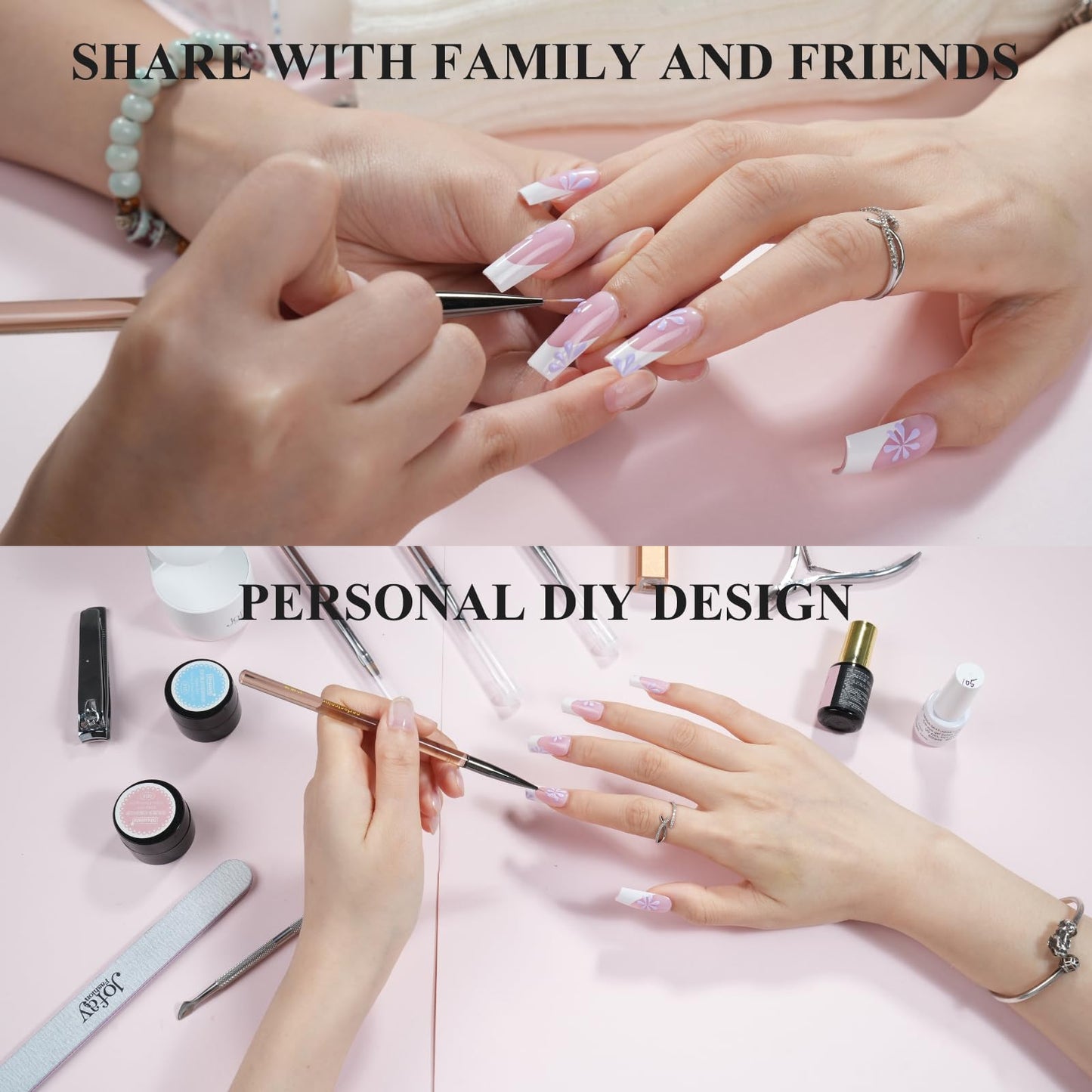 French Gel Nail Tips - Jofay Fashion French Tip Press on Nails, 10-Piece Set 320Pcs Pink long Square Nail Tips, No Need to File 3 in 1 Acrylic Fake Nails for Nail Art DIY & Nail Extension, 16 Sizes