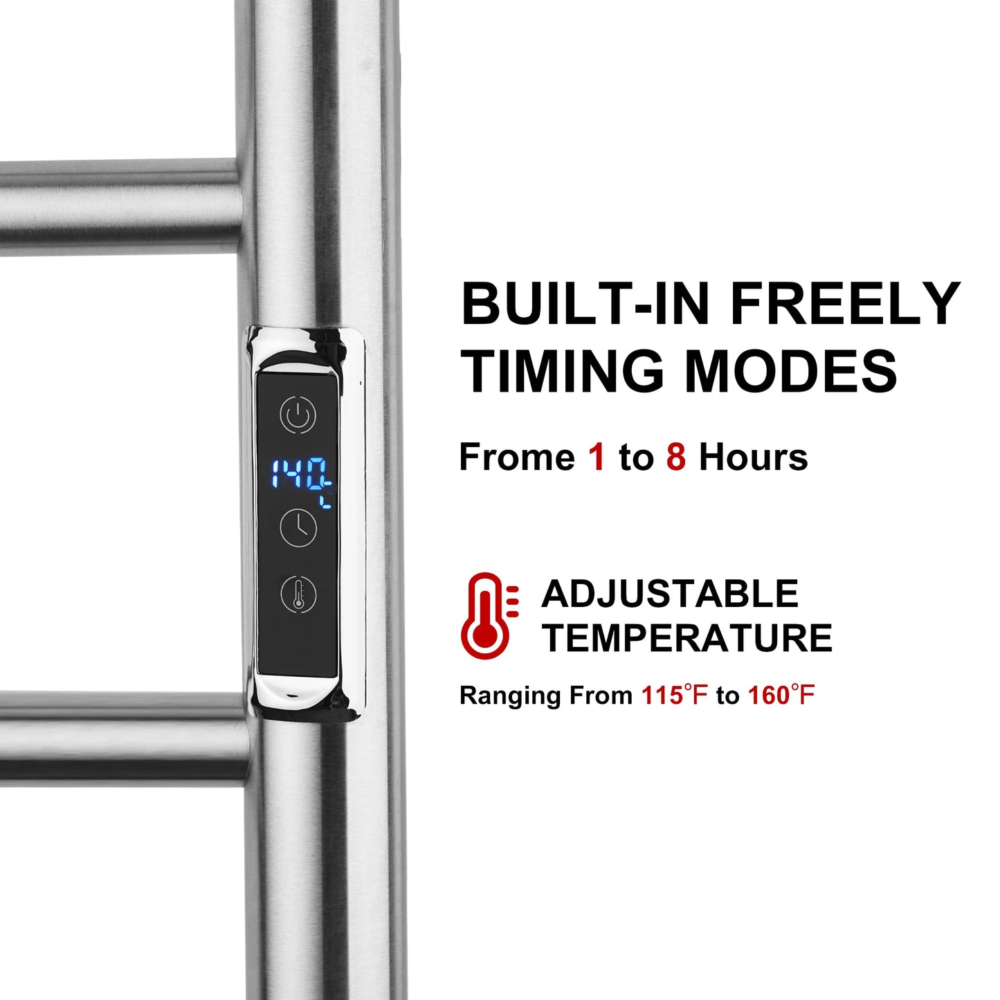 BLARALA Heated Towel Racks for Bathroom, Wall Mounted Electric Towel Warmer Racks with Timer & Temperature Control, 6 Bar Stainless Steel Towel Heater for Bathroom, Brushed Silver, Plug-in