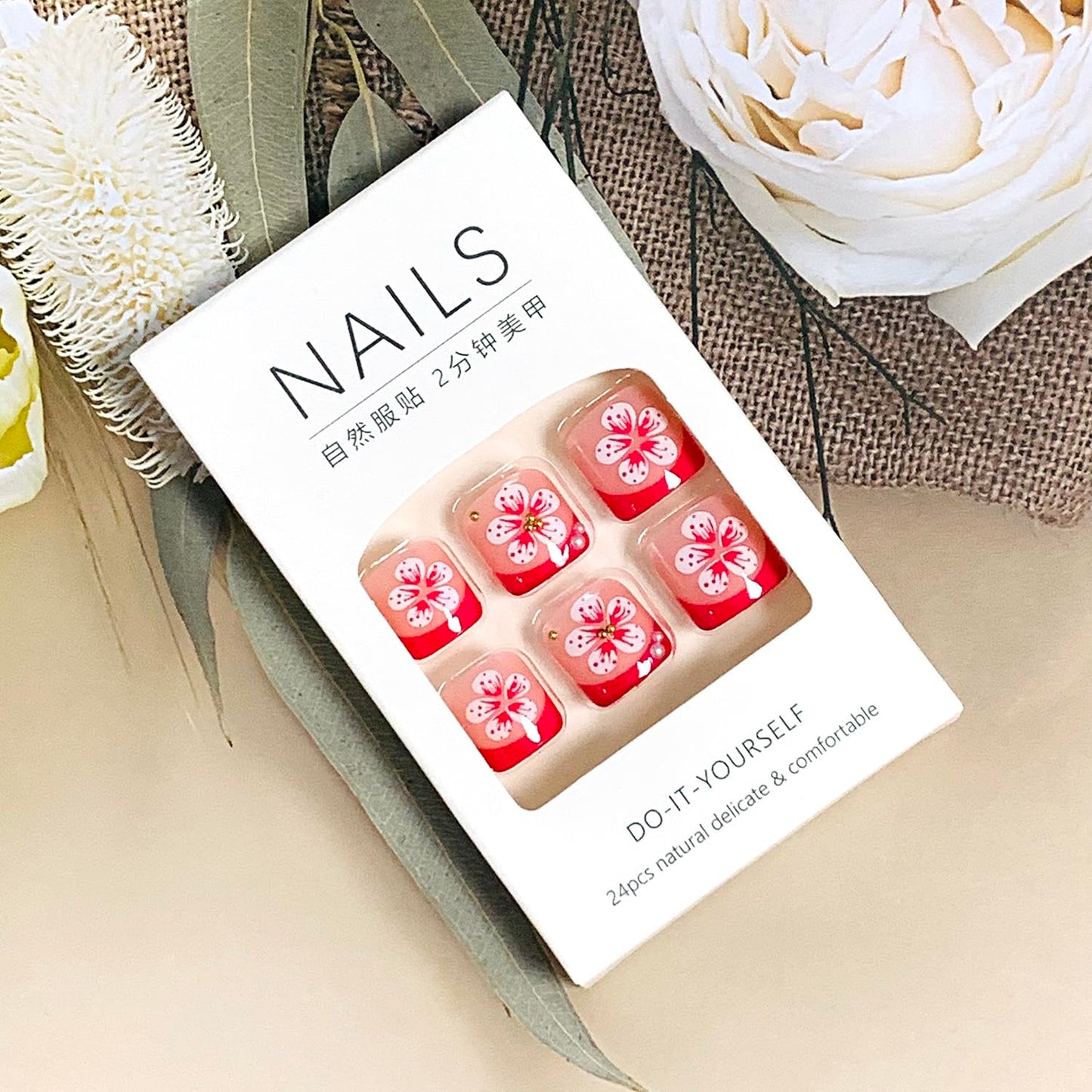 FIEONCIY Press on Toenails with Designs Acrylic Fake Nails for Toe Artificial False Nails with Charms Glue on Toe for Spring Summer Stick on Toenails for Women Girls(F172)