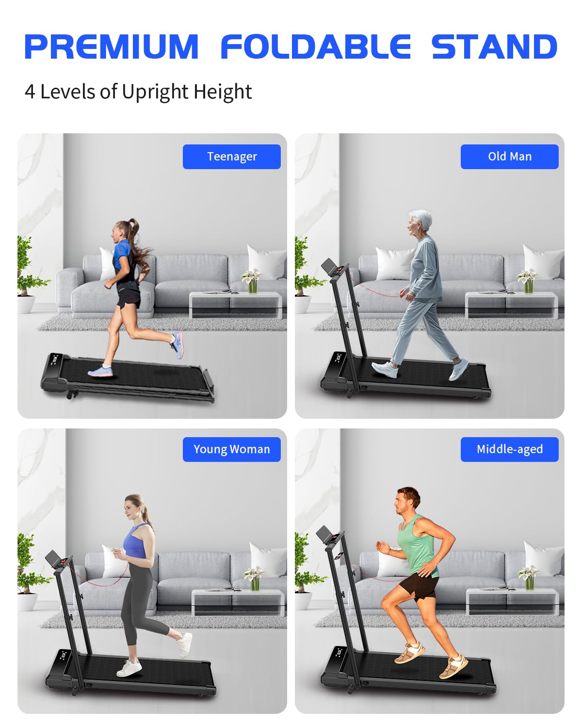 Walking Pad Treadmill with Incline, 300lbs Portable Compact Under Desk Treadmill, 3 in 1 Foldable Walking Pad with Handle Bar for Home Small Office,with Remote Control and LED Display